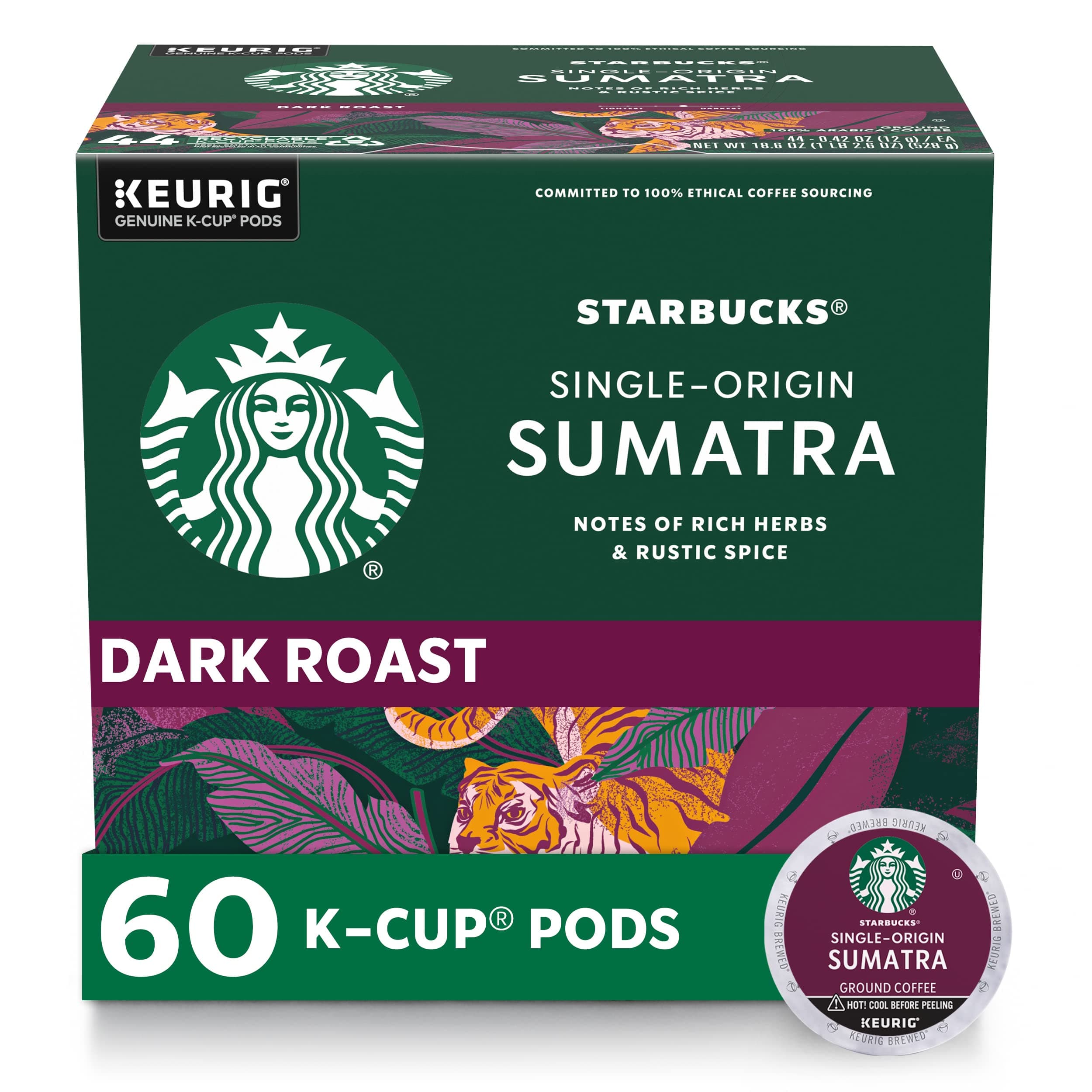 Starbucks Sumatra, K-Cup for Keurig Brewers, 60 Count