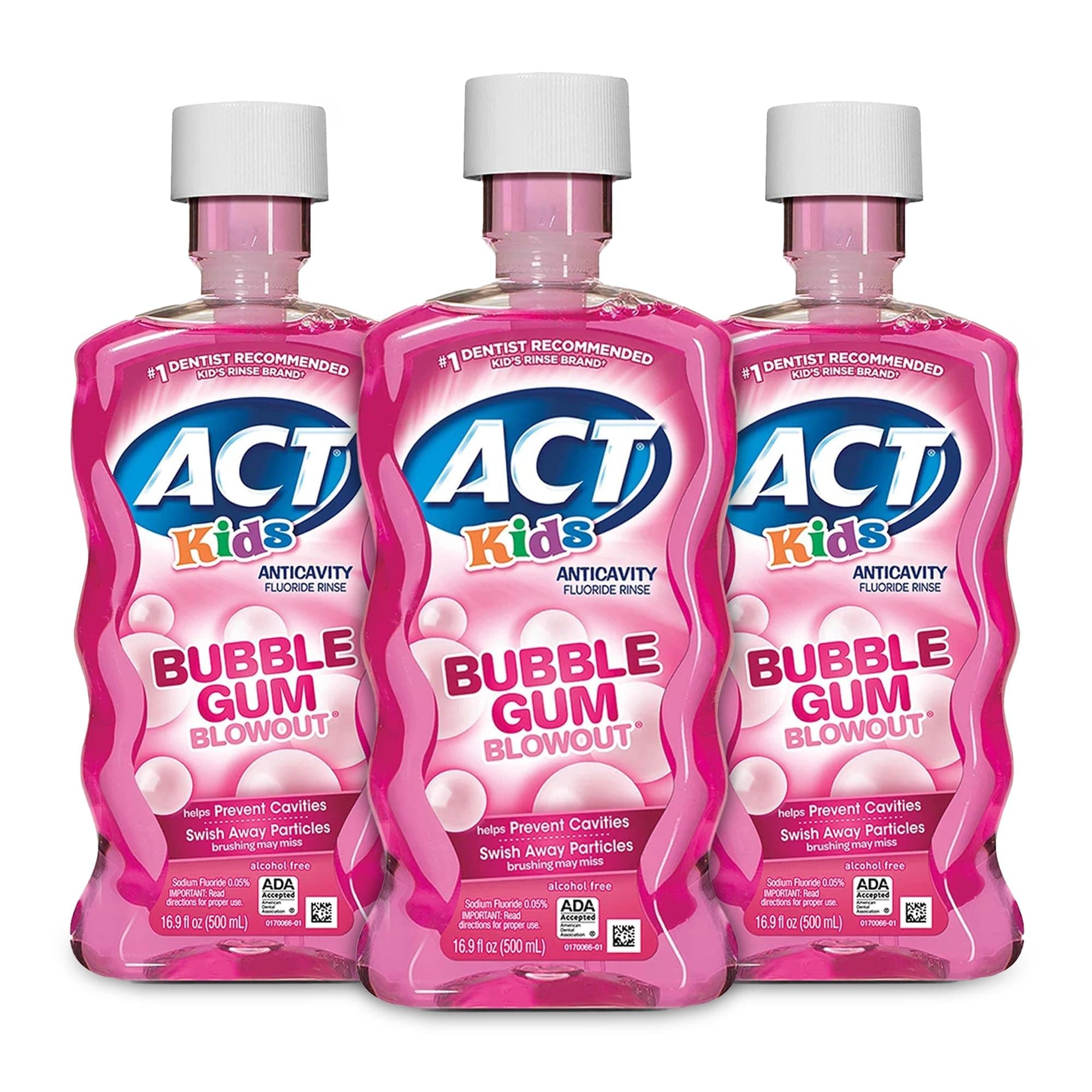 ACT Kids Anticavity Fluoride Rinse, BubbleGum Blowout, 16.9 Bottle (3-Pack)