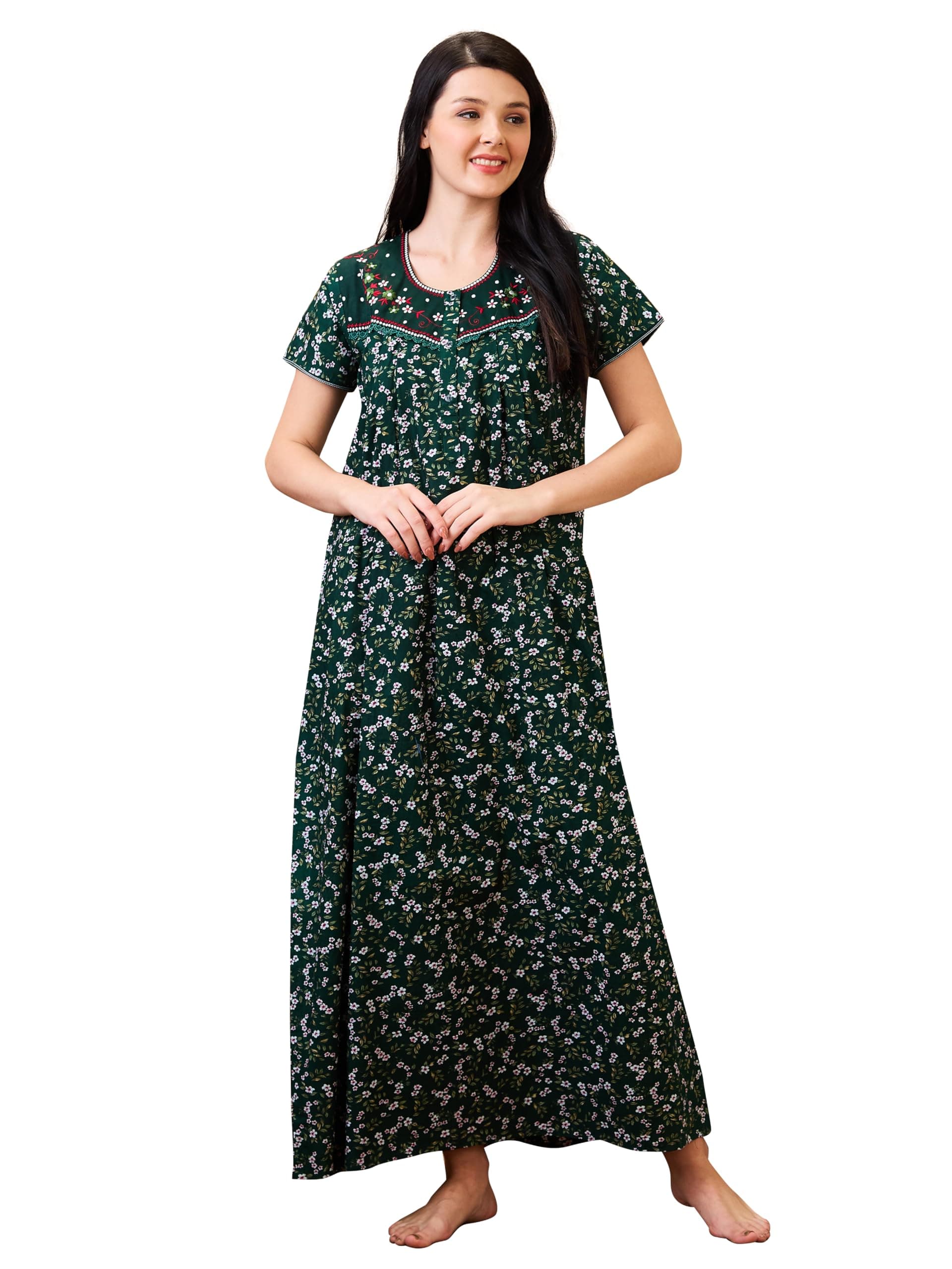 AV2 Women Cotton Knee Length Printed Maternity Feeding Nighty
