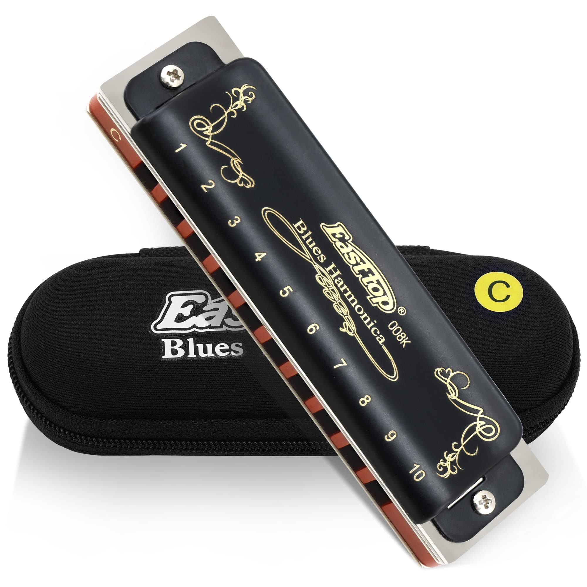 East top Harmonica Key of C 10 Hole 20 Tone Diatonic Blues Harmonica Mouth Organ with Case Top Grade for Professional Player,Beginner,Students,Children,Kids Birthday Gift
