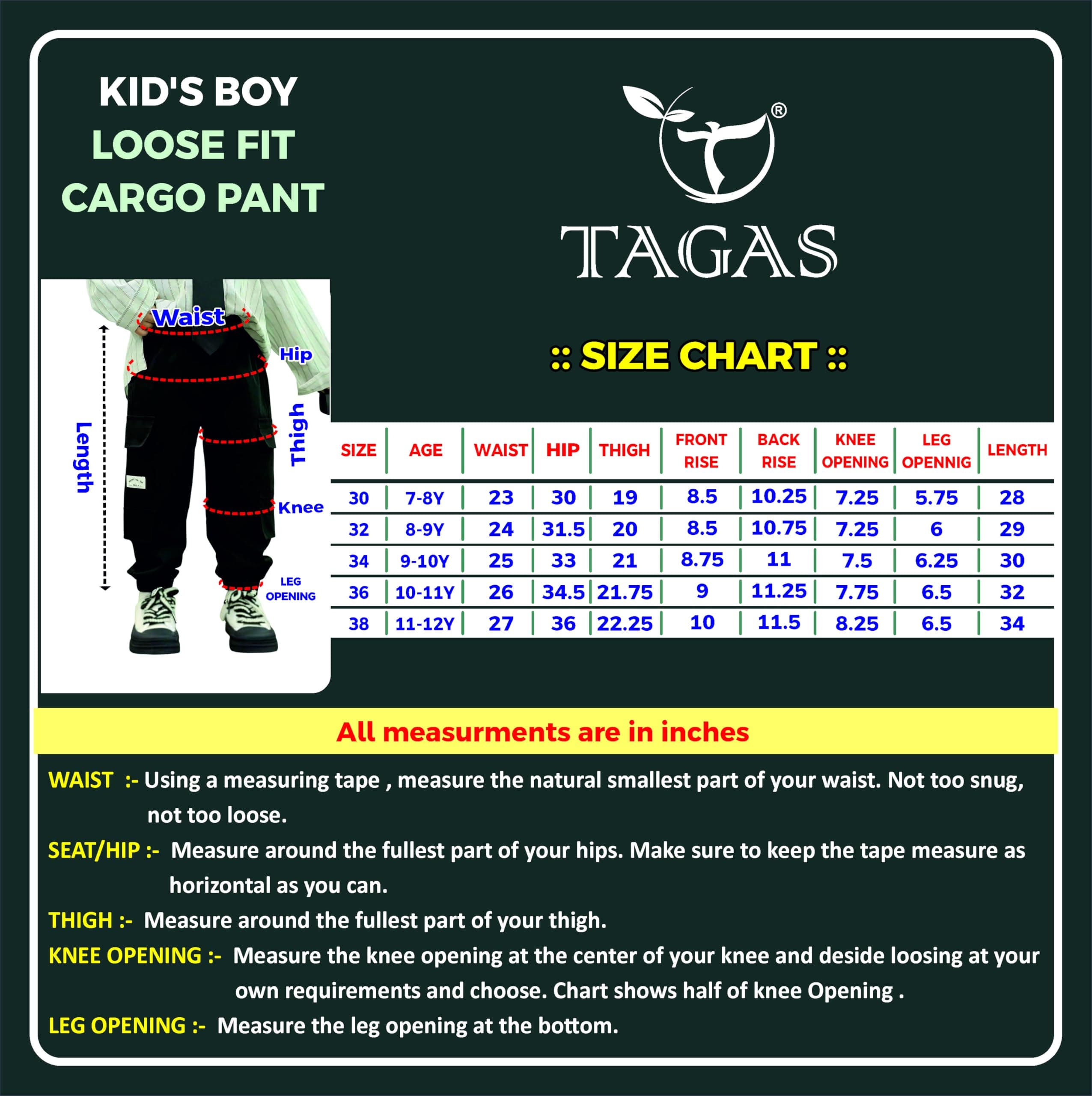 TAGAS Boys Boys Side Pocket Cargo Pant || Cargo Pants|| Regular Slim Cargo for Kids ||Relaxed Trouser ||Pant for Boys ||Boy Loose Comfortable Cargo ||Boys Joggers||