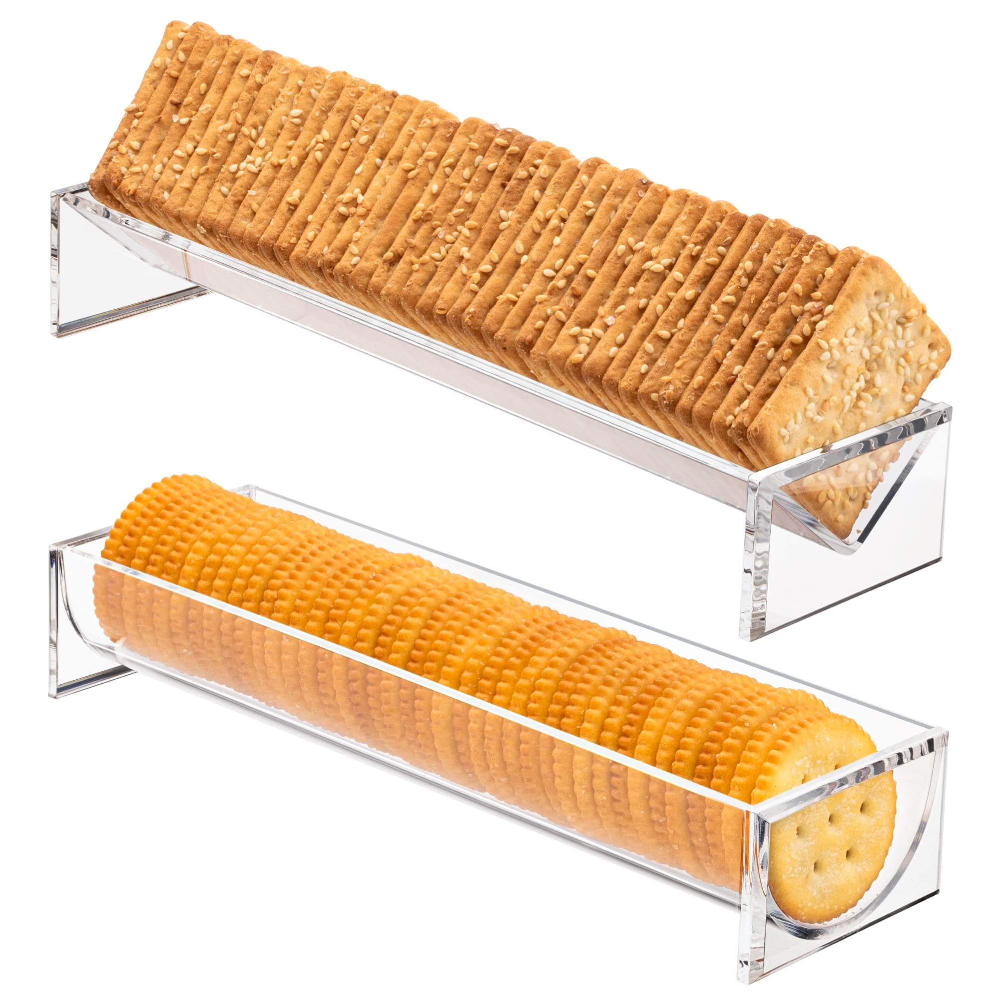Srenta Clear Acrylic Rectangular Cracker Server and Holder Tray | Food Display Stand | Set of 2 Serving Trays for Countertop, Home, Wedding Events, Parties and Events
