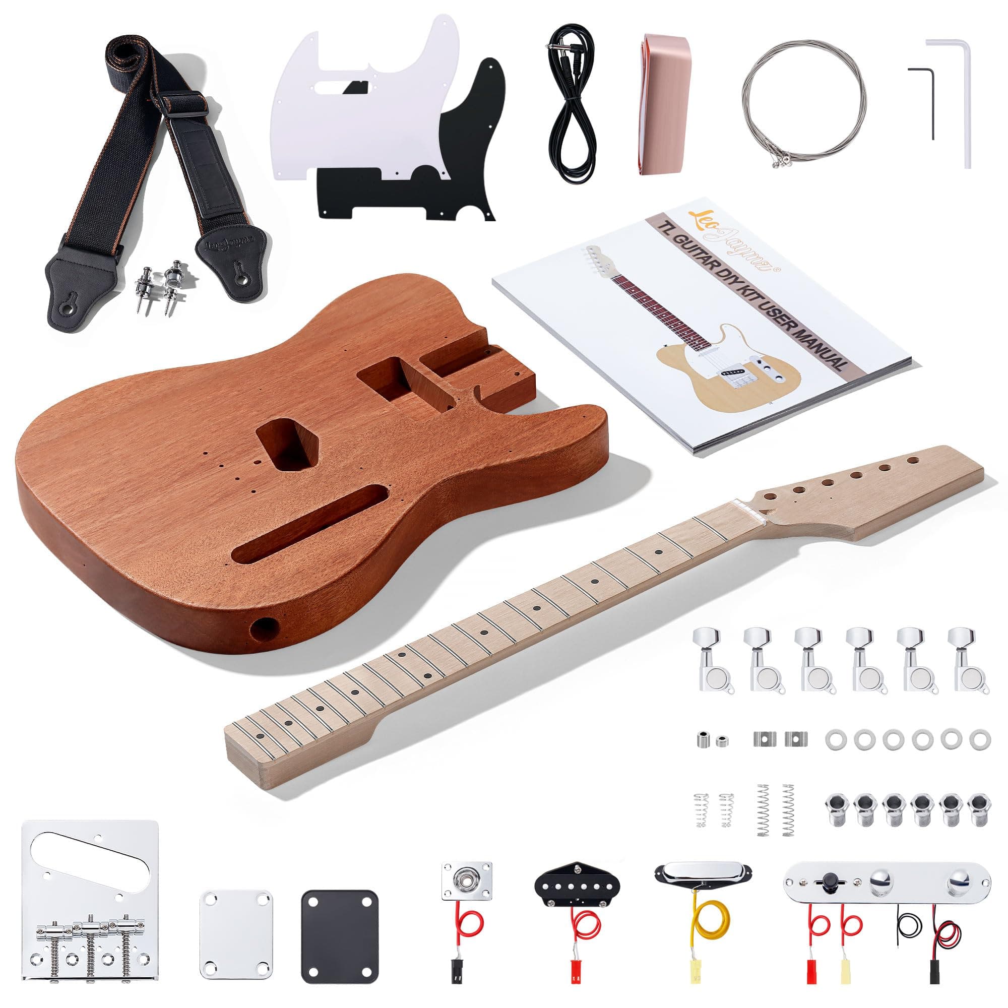 Leo Jaymz DIY TL Style Electric Guitar Kits with Mahogany Body and Maple Neck - Maple Fingerboard and All Components Included (TL)