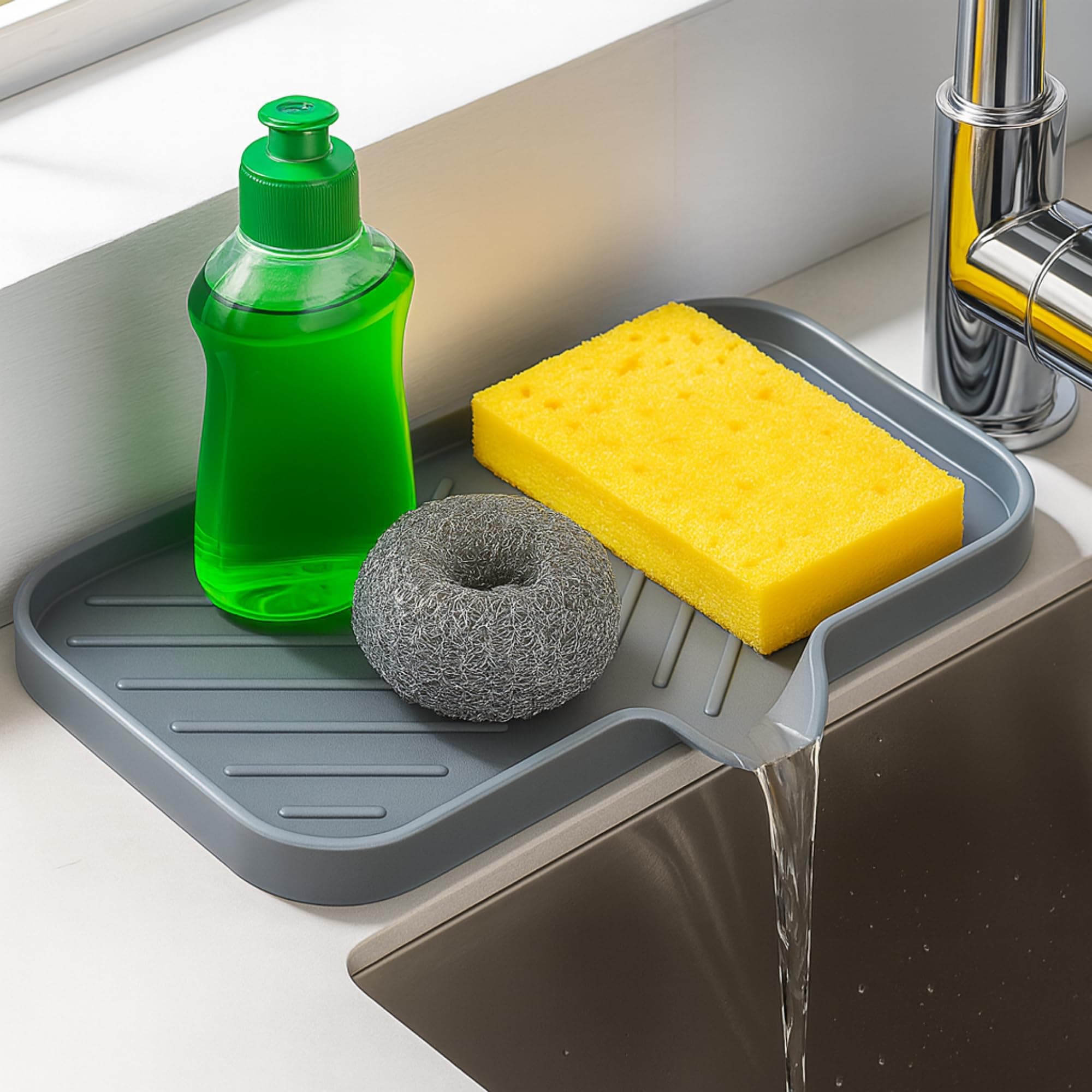 Yumun Silicone Kitchen Sink Mat & Organizer – Fast-Drying Faucet Drip Pad | Non-Slip Sink Tray for Soap, Sponge & Scrubber Storage