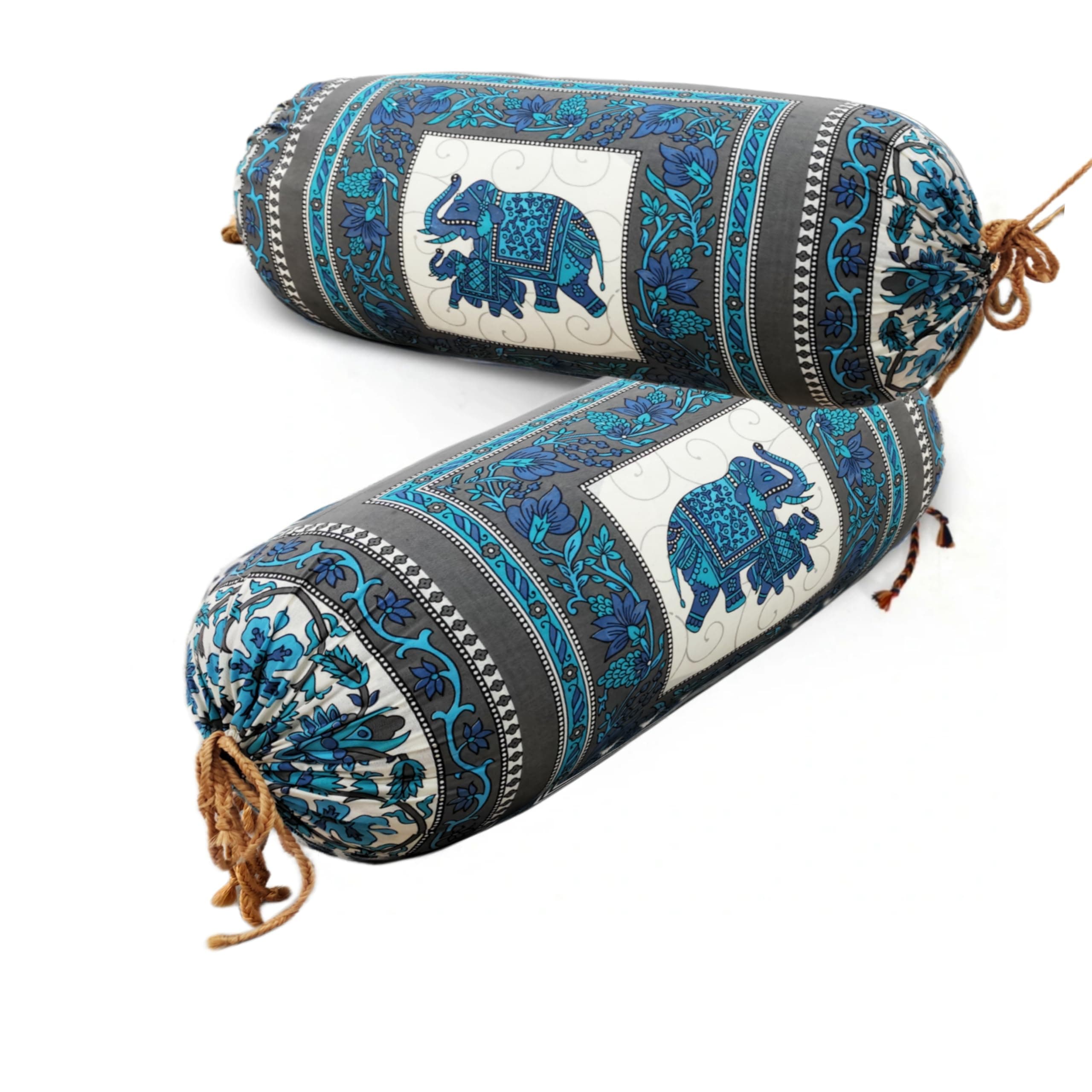 GTX Famous Jaipur Sanganeri Print Cotton Hand Block Printed Bolster Cover | Booster Cover with Drawstring | Round Long Pillow Cover for Bed | Dewan Pillow Cover Set 16 X 32 | Set of 2