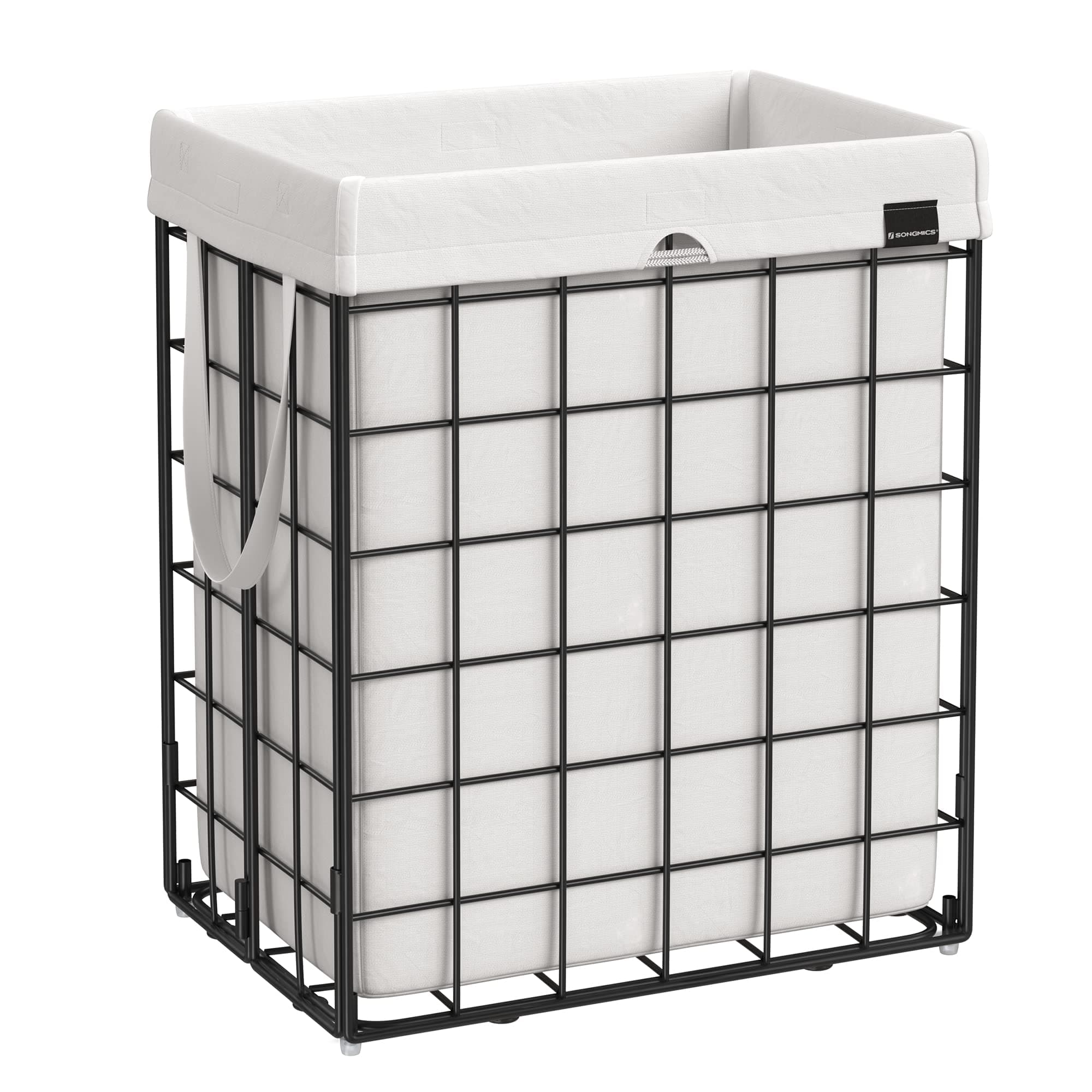 SONGMICS Laundry Hamper, 23.8 Gal. (90L) Laundry Basket, Collapsible Clothes Hamper, Removable and Washable Liner, Metal Wire Frame, for Bedroom Bathroom, Cream White ULCB190W01