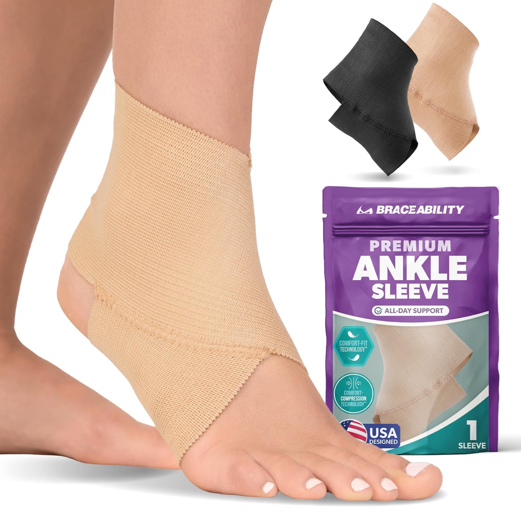 XL : BraceAbility Elastic Ankle Brace & Foot Support Protection Bandage - Prevent Ankle Sprains in Gymnastics, Dance, Tumbling, Yoga, Pilates, Exercise, Running and Other Sports - XL