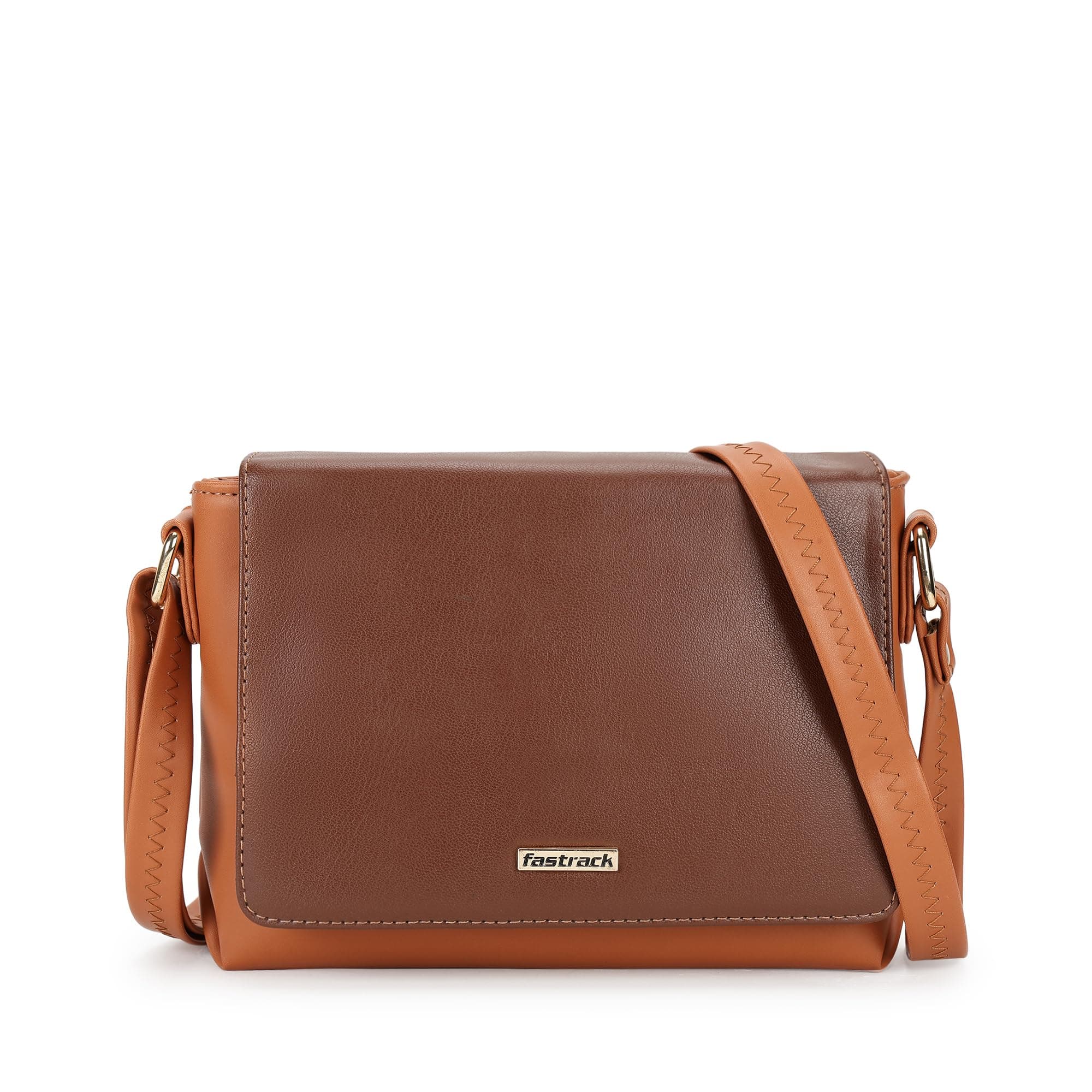 Fastrack Color-Blocked Sling Bag For Women, Girls and Ladies | with Adjustable Strap, Zip Pocket & Magnetic Closure | Ladies Purse Handbag | Slings For Casual Carry, Brown