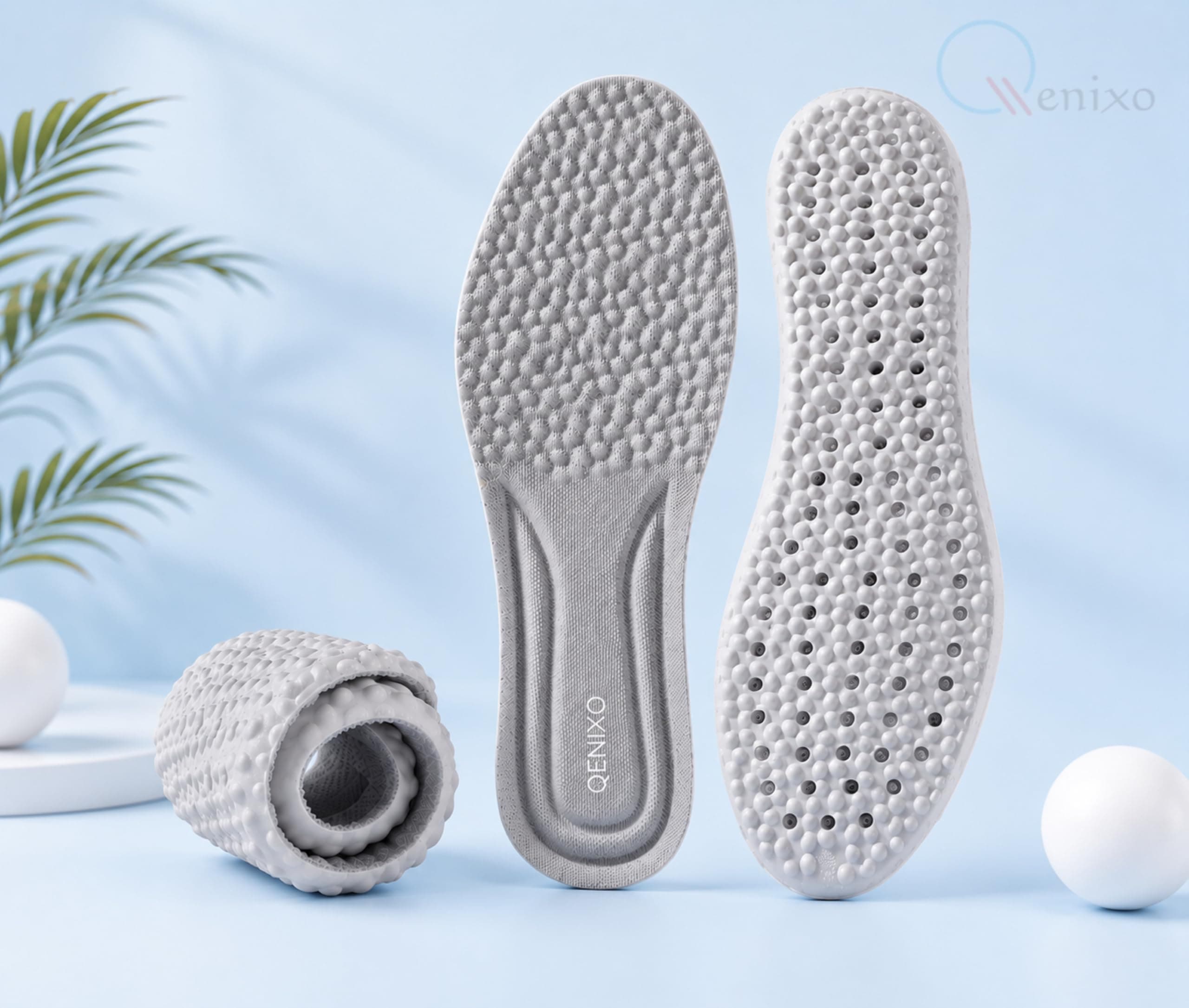 Qenixo Memory Foam Insoles – Super Soft, Shock Absorbing Shoe Inserts for Plantar Fasciitis, Foot Pain Relief & Odour Control – Breathable, High Elastic Cloud Soles for Running, Sports & Daily Use (Unisex Free Size)