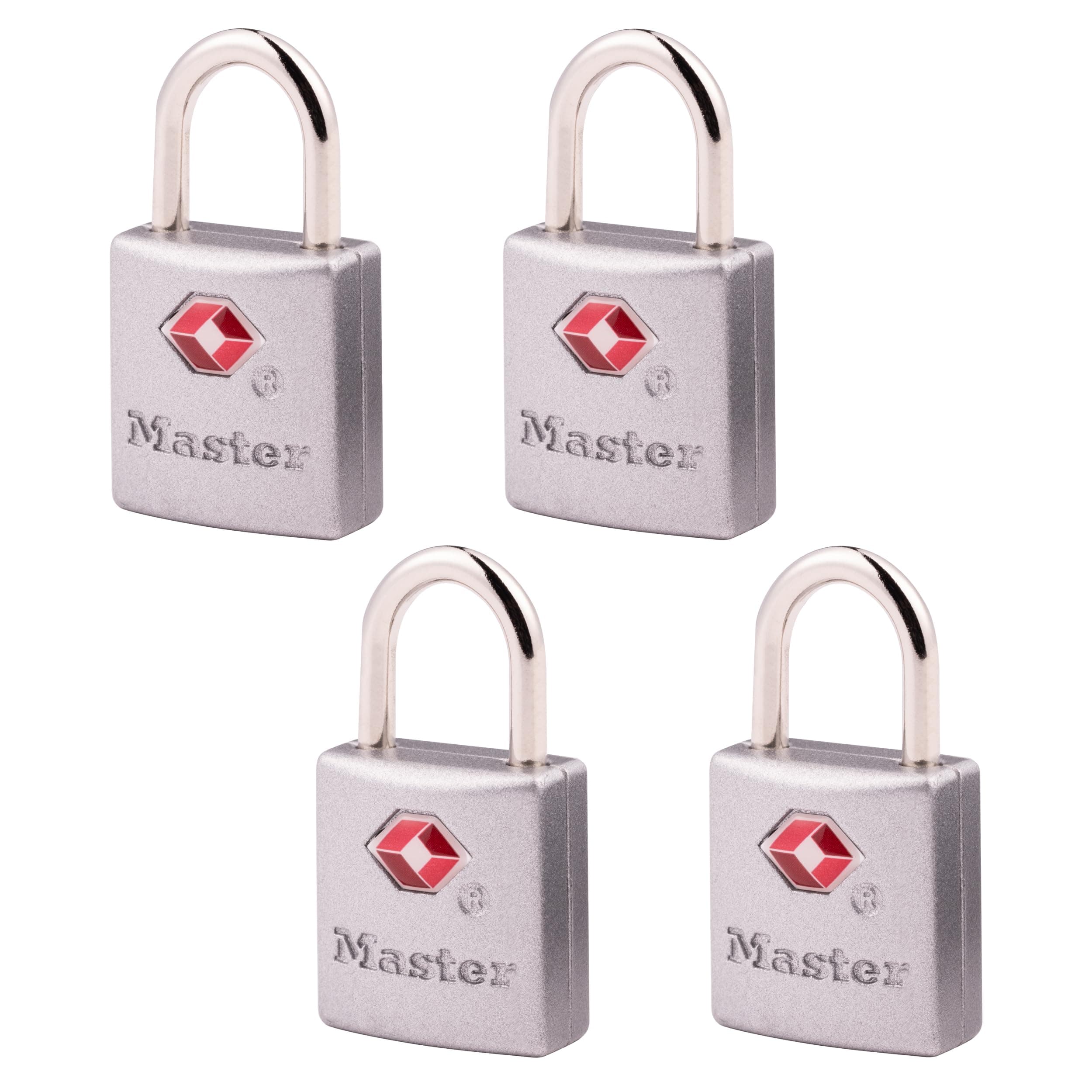 Master Lock Metal Padlock, Keyed TSA-Accepted Luggage Lock, 7/8 in. Wide, 4683Q (Pack of 4) Brass