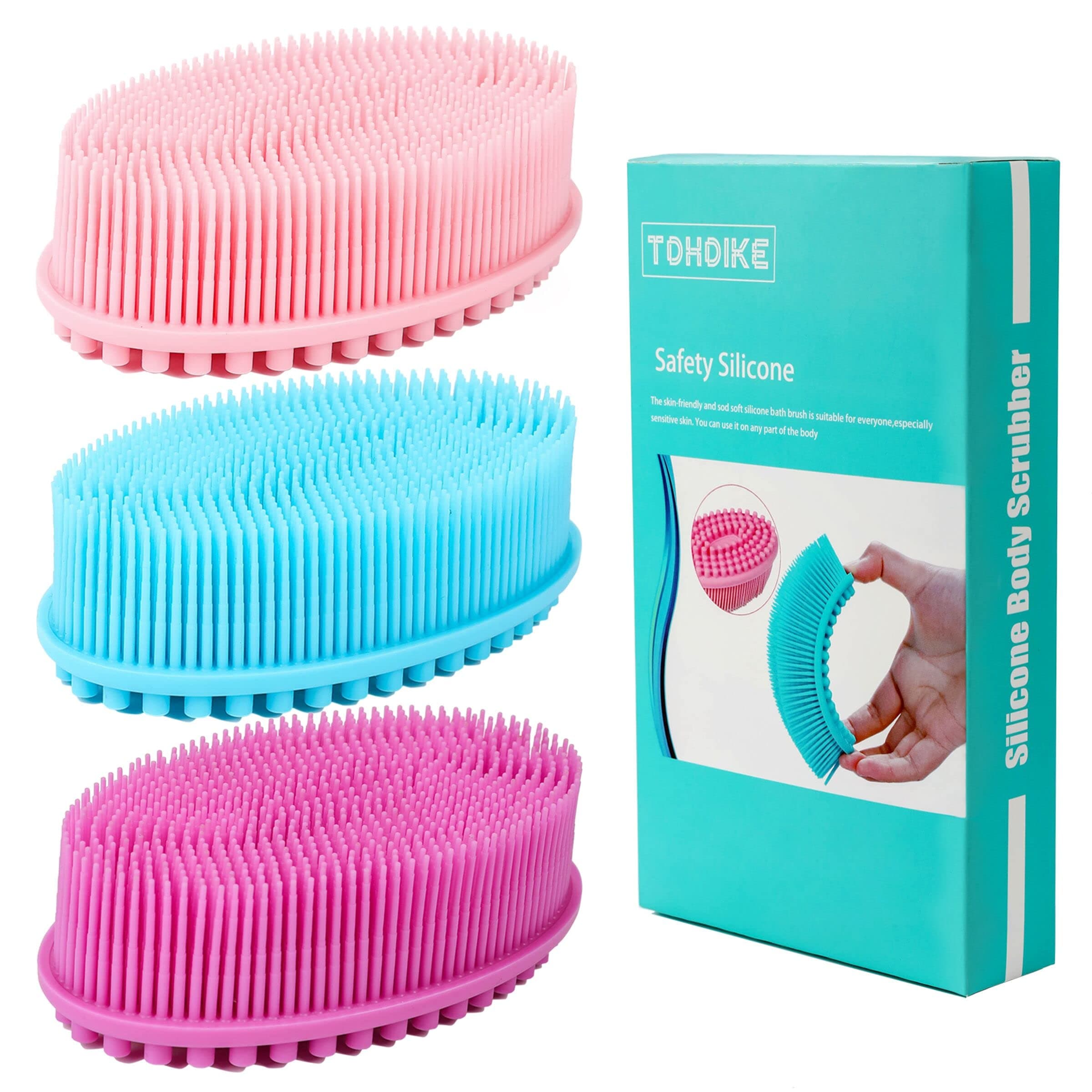 TDHDIKE Silicone Body Scrubber Loofah - Set of 3 Soft Exfoliating Body Bath Shower Scrubber Loofsh Brush for Sensitive Kids Women Men All Kinds of Skin