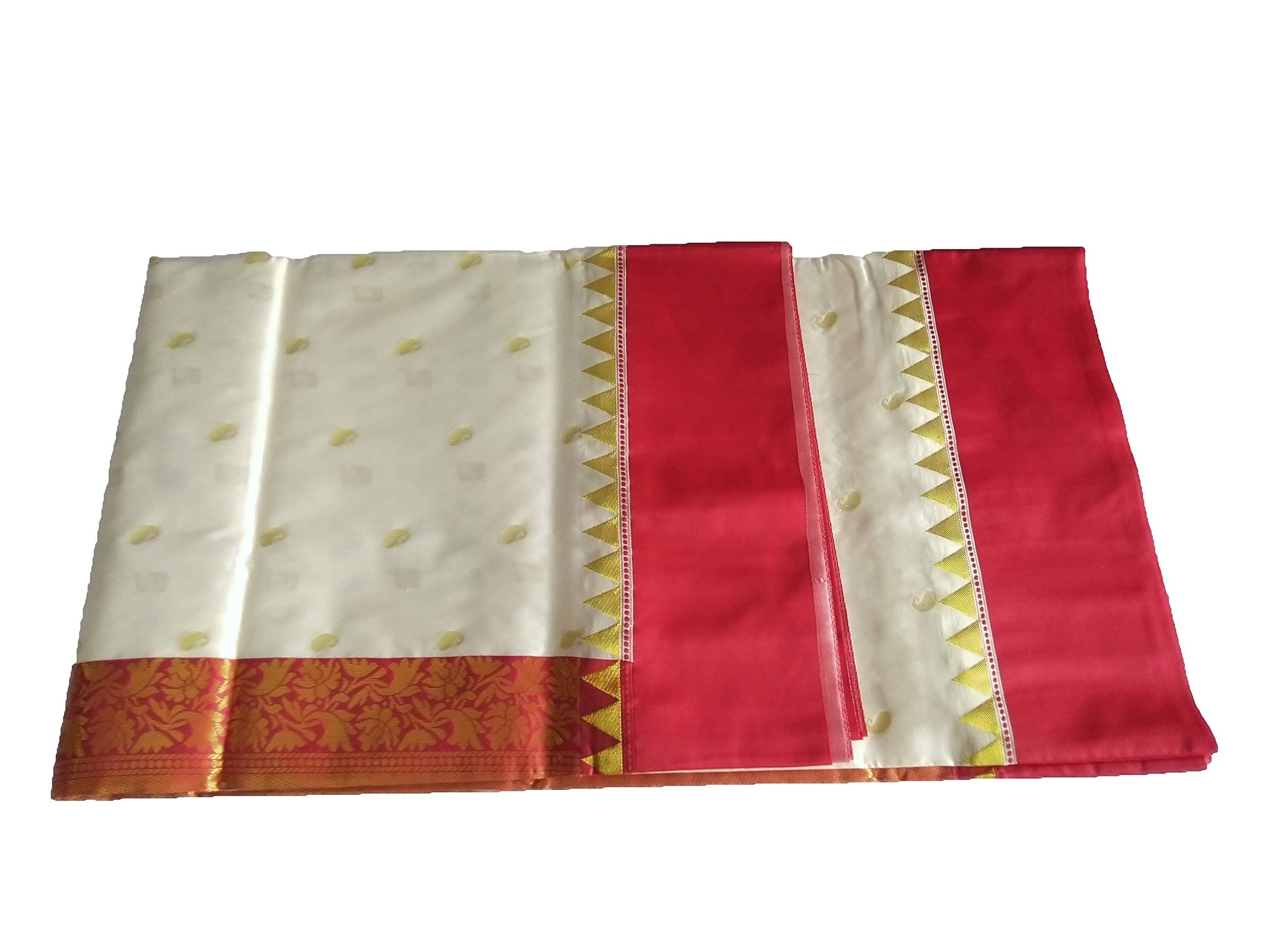 dB DESH BIDESH Bengal Korial Garad Art SIlk Saree Red White