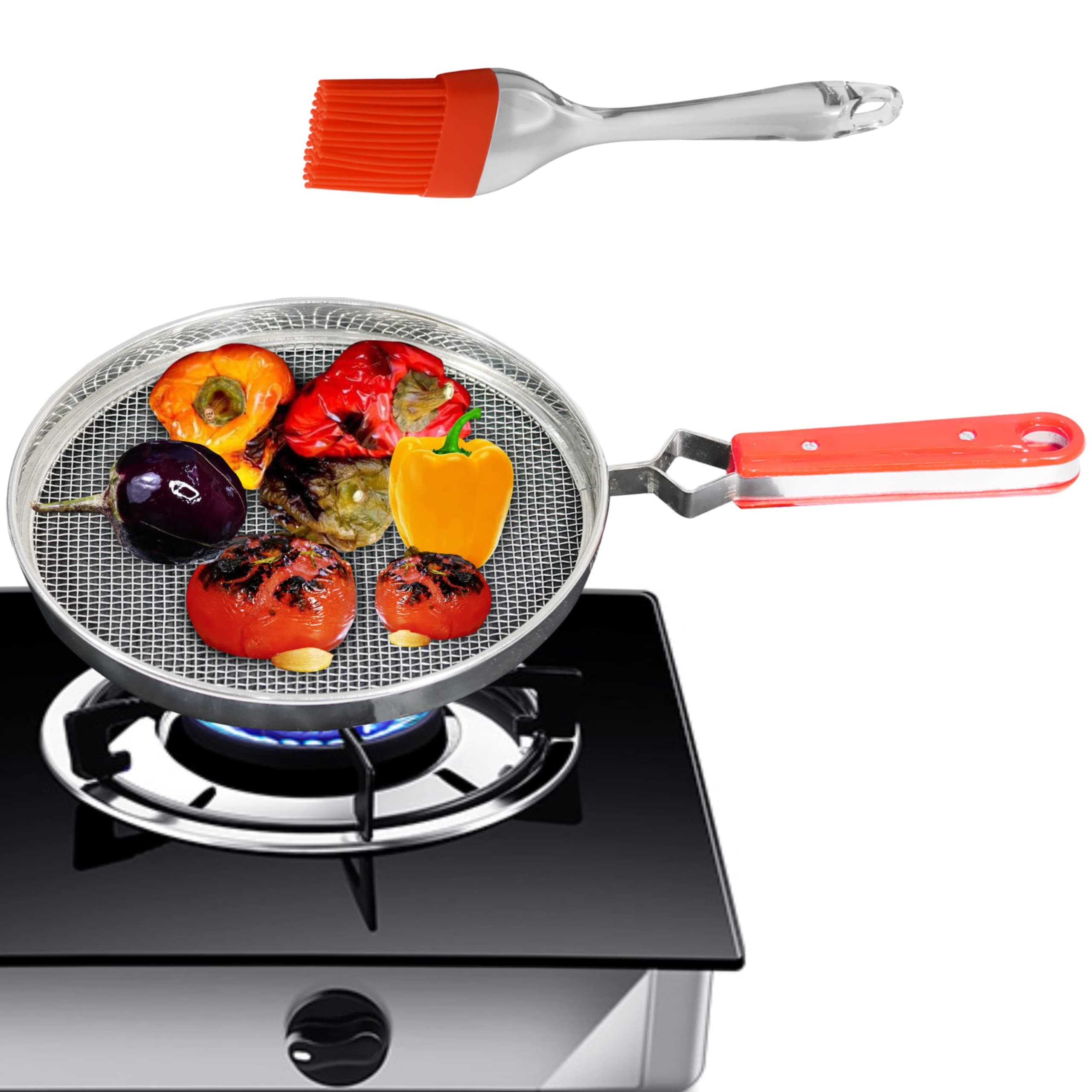 Leczonio Pulka Grill for Gas Stove - Jali, Papad Roaster & Roti Maker - Brinjal & Baigan Bharta Grill