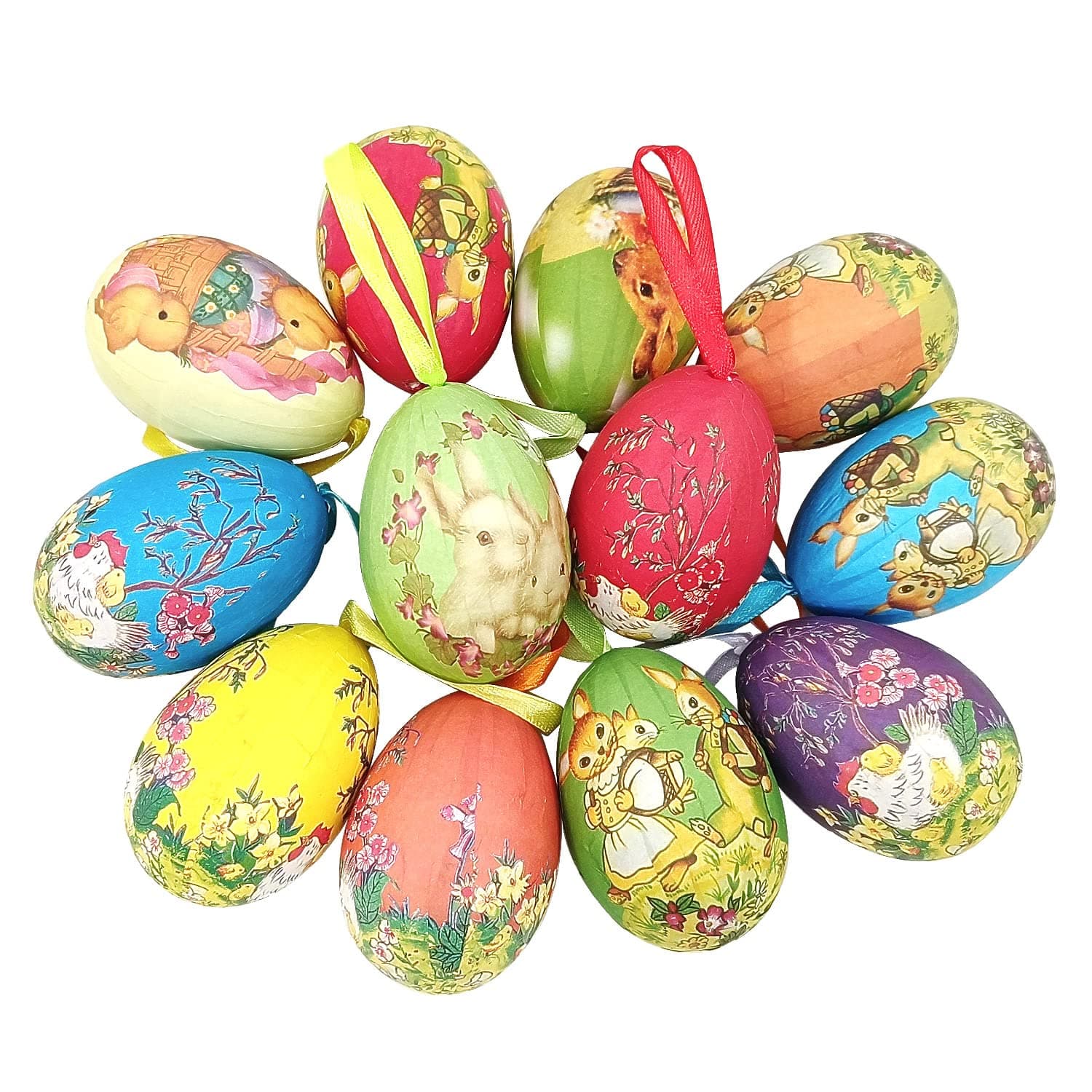 12pcs Vintage Style Paper Mache Egg Hanging Ornaments Easter Decoration by Gardeningwill