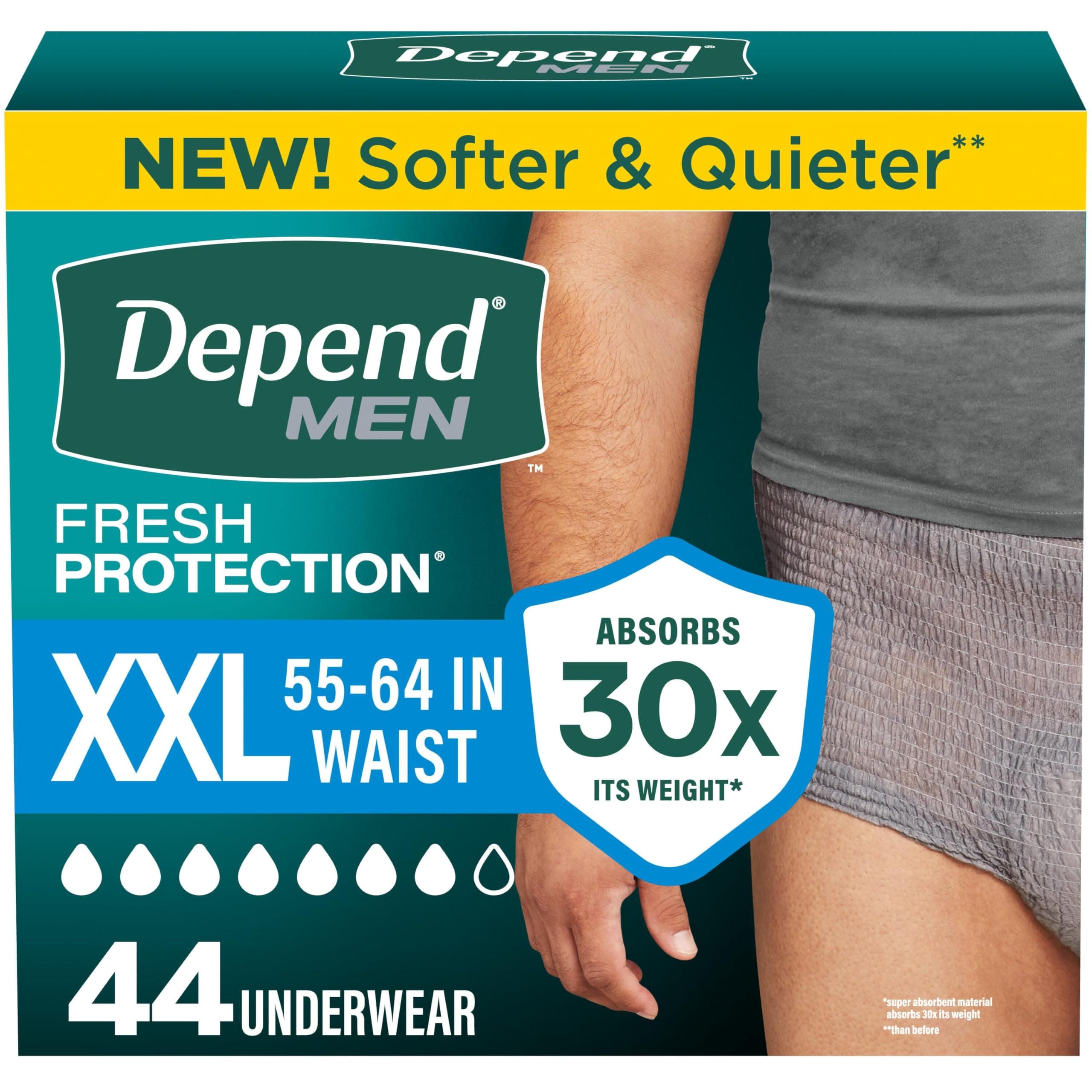 Depend FIT-FLEX Incontinence Underwear for Men, Maximum Absorbency, Disposable, XXL, Grey, 44 Count (2 Packs of 22) (Packaging May Vary)