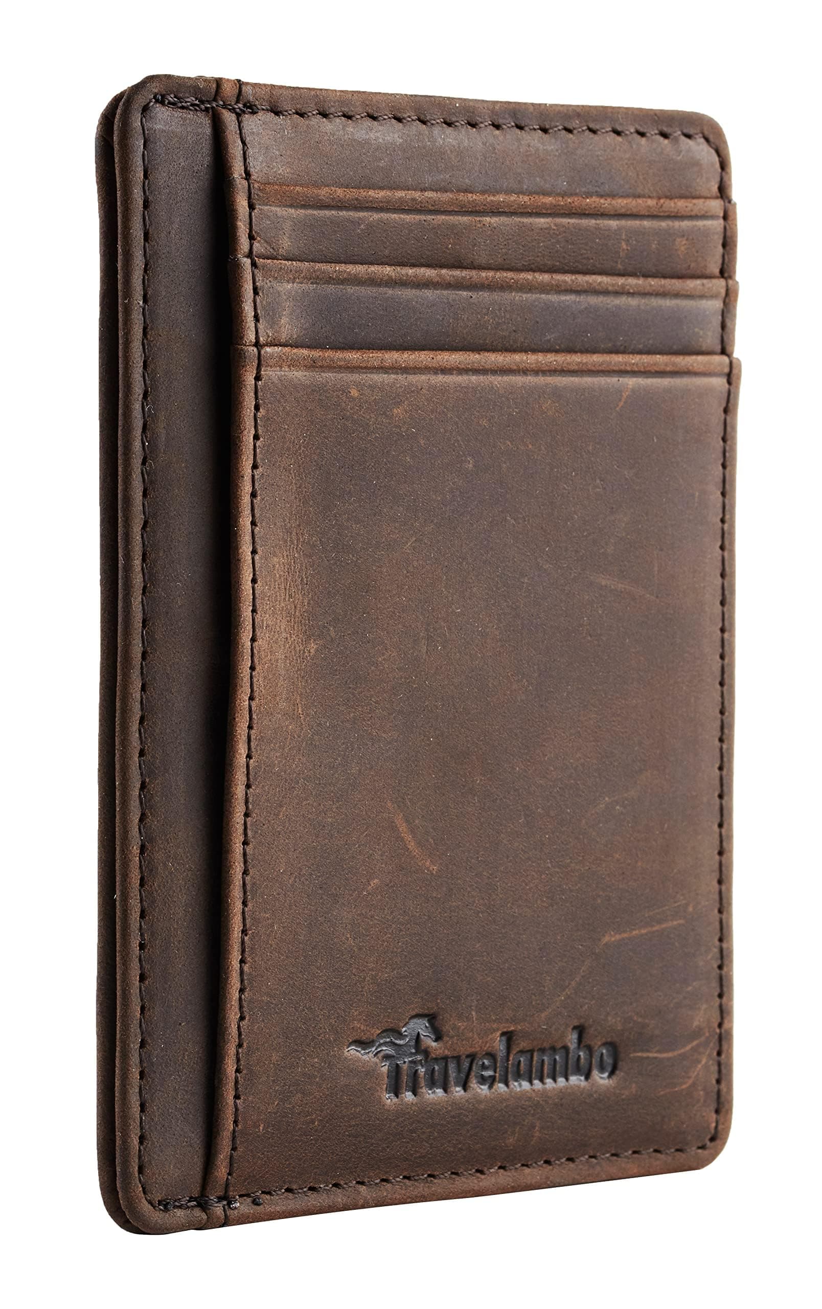 Travelambo Front Pocket Minimalist Leather Slim Wallet RFID Blocking Medium Size(02 crazy horse coffee)