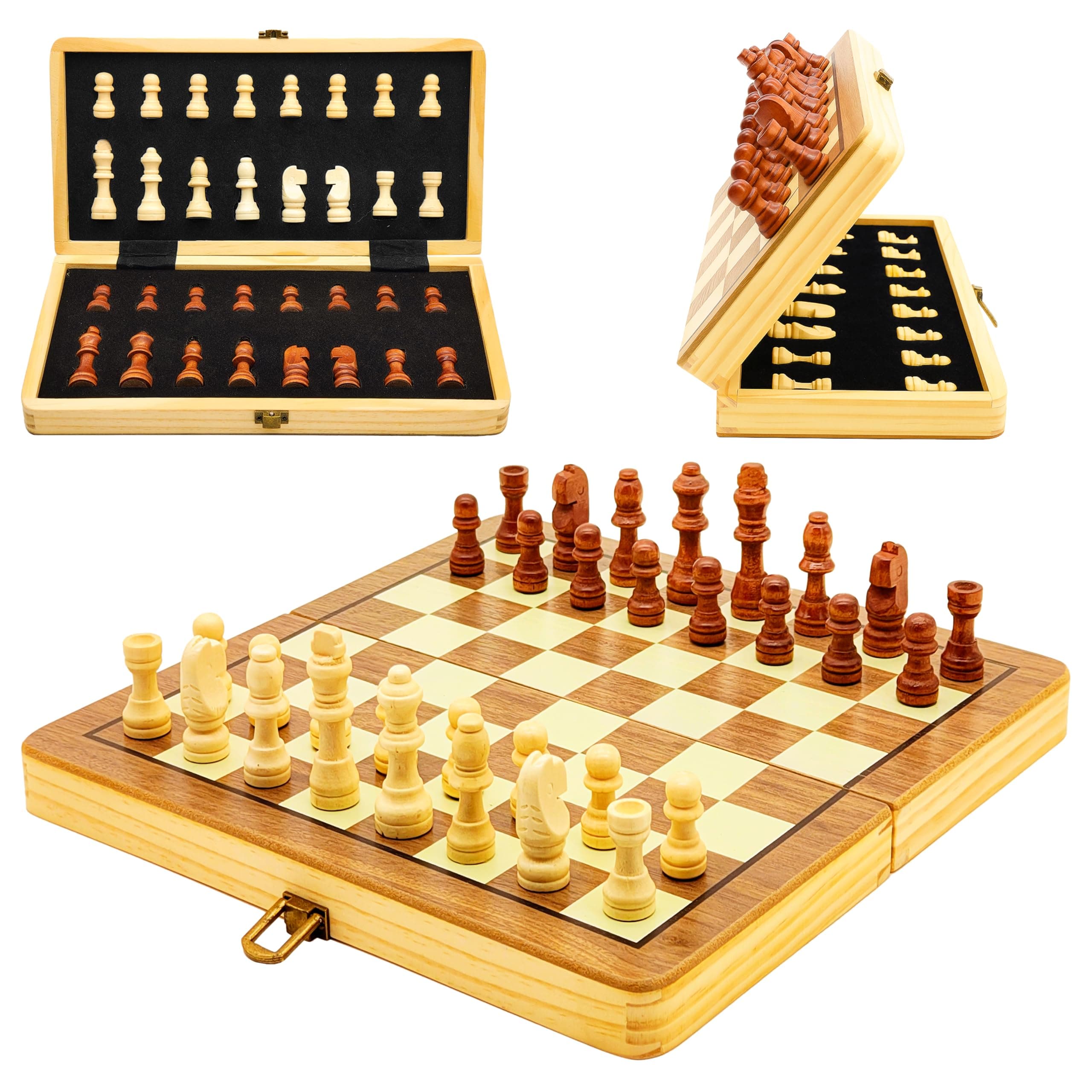 VGRASSP 12 Inch Foldable Wooden Magnetic Chessboard Set Toy - Tournament-Style Premium-Build Chess Set with Magnetic Chessmen Pieces - Ideal for Family Games - Multicolor
