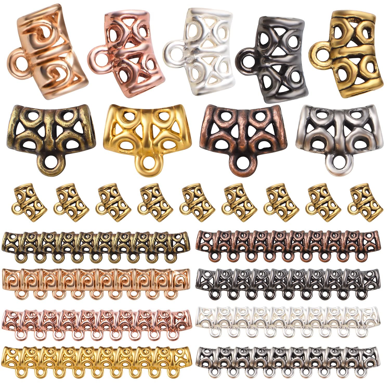 BronaGrand Connector Bails Beads,90pcs Bail Tube Beads Alloy Bead Hanger Spacer Bail Bead with Charm Loop Bail Beads Charms for DIY Necklace Bracelet Jewelry Making Findings