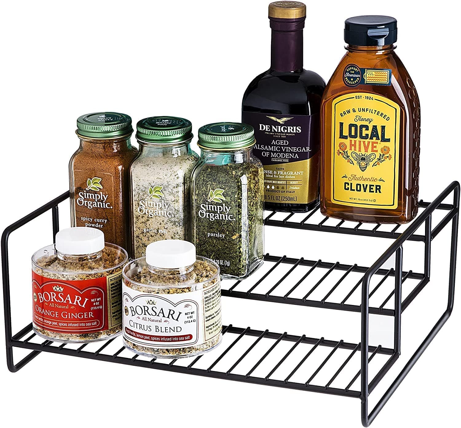 Craftize Mstore 3-Tier Metal Spice Rack Organizer – Stadium Style Space Saver for Cabinet, Pantry & Countertop | Black Kitchen Storage Solution (11" × 9.5" × 4.5")
