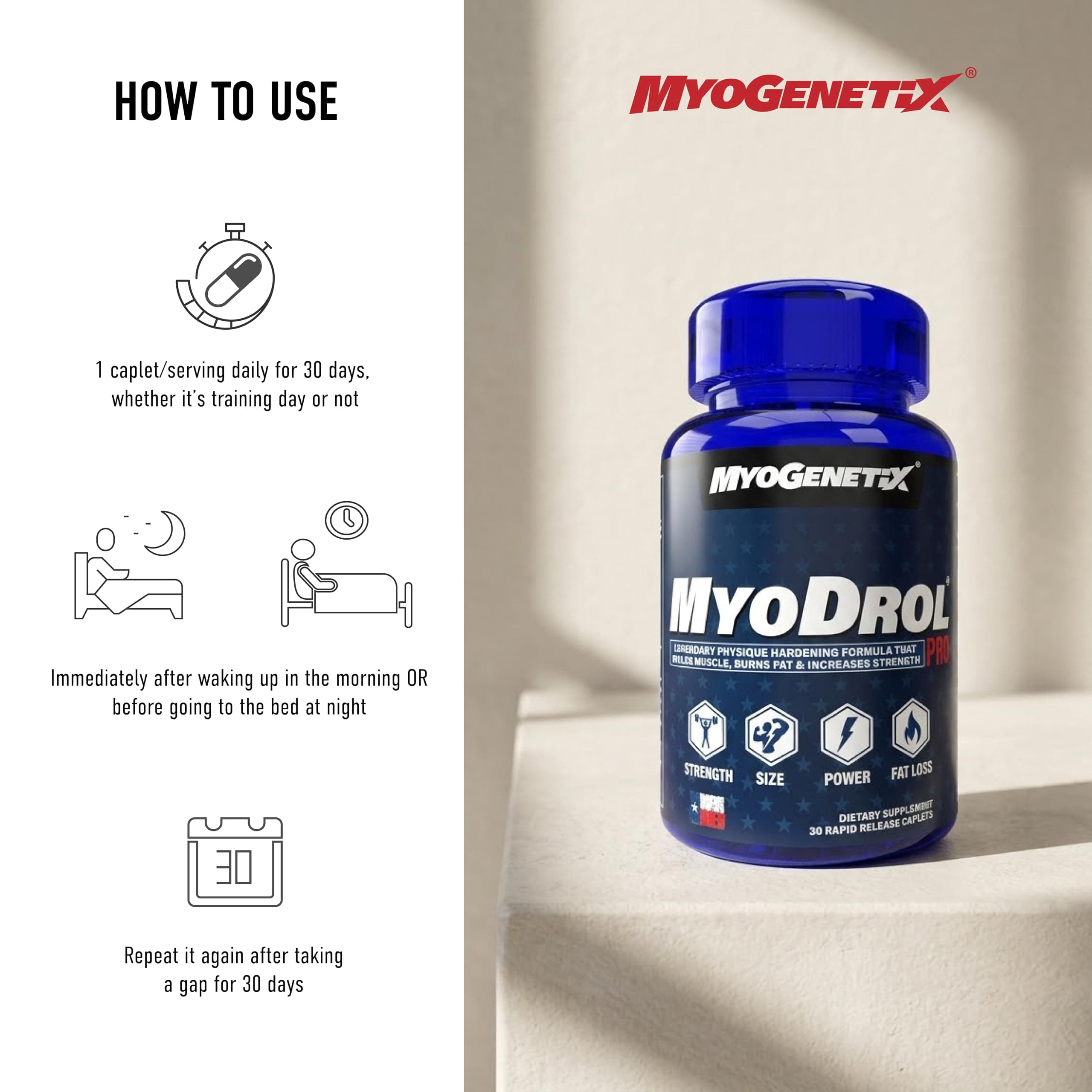 Myogenetix Myodrol HSP® PRO 30 Caplets | Original Muscle Creator for Advanced Athletes | Strength & Performance Support Supplement | Workout Energy Booster for Men | Fitness & Bodybuilding Formula | 30 Count