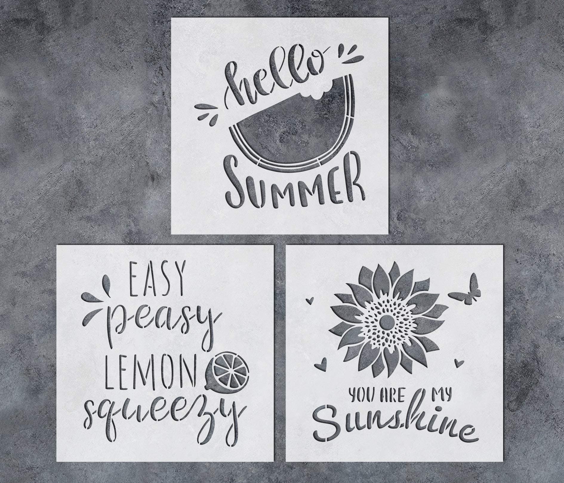 GSS Designs Summer Stencils Set (6x6Inch) - Pack of 3 Sunflower Lemon Watermelon Stencils for Painting on Wood Wall Canvas Furniture - Reusable Summer Drawing Stencil for Tray Decoration Sign