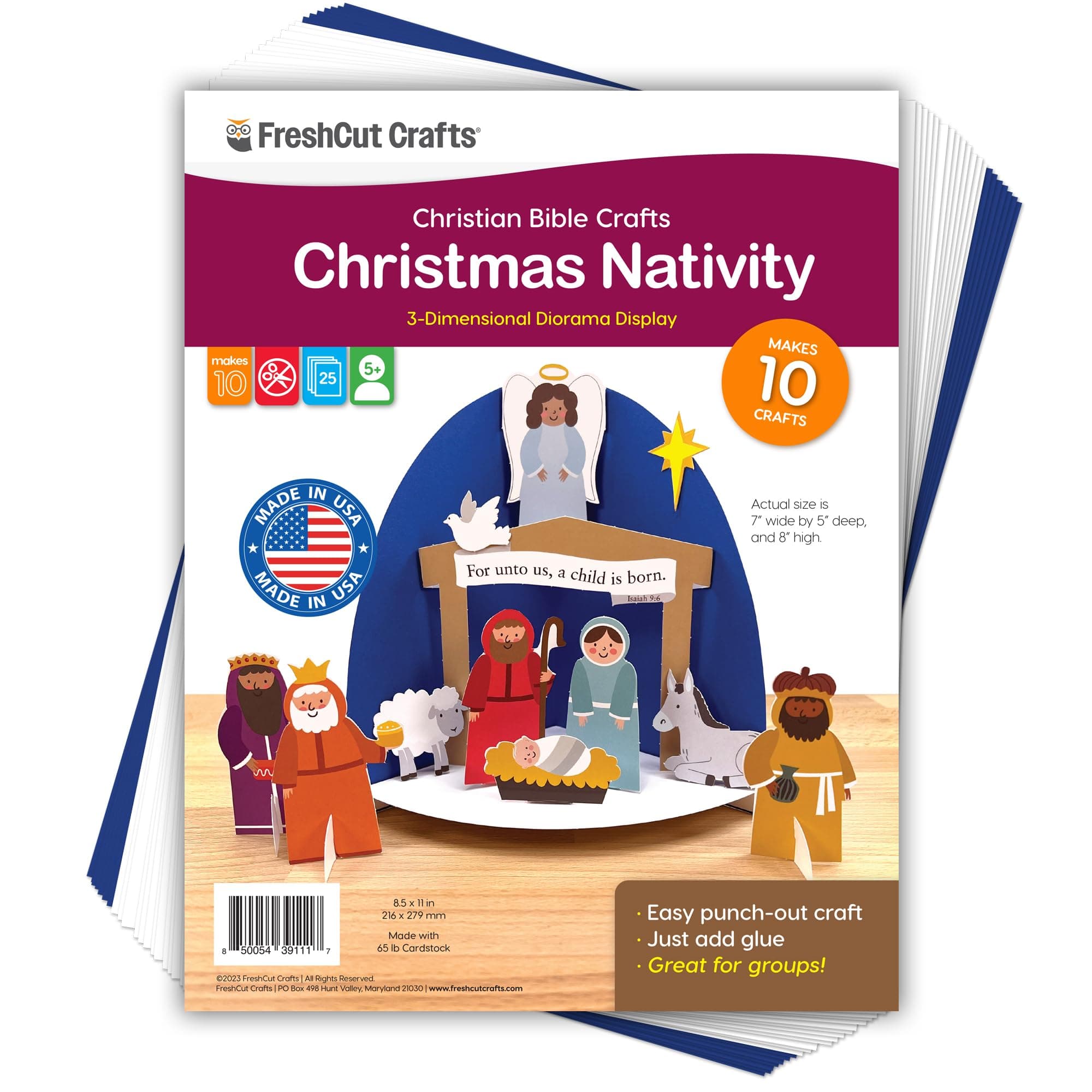 FreshCut Crafts 3D Nativity Bible Craft Kit, Makes 10 Displays