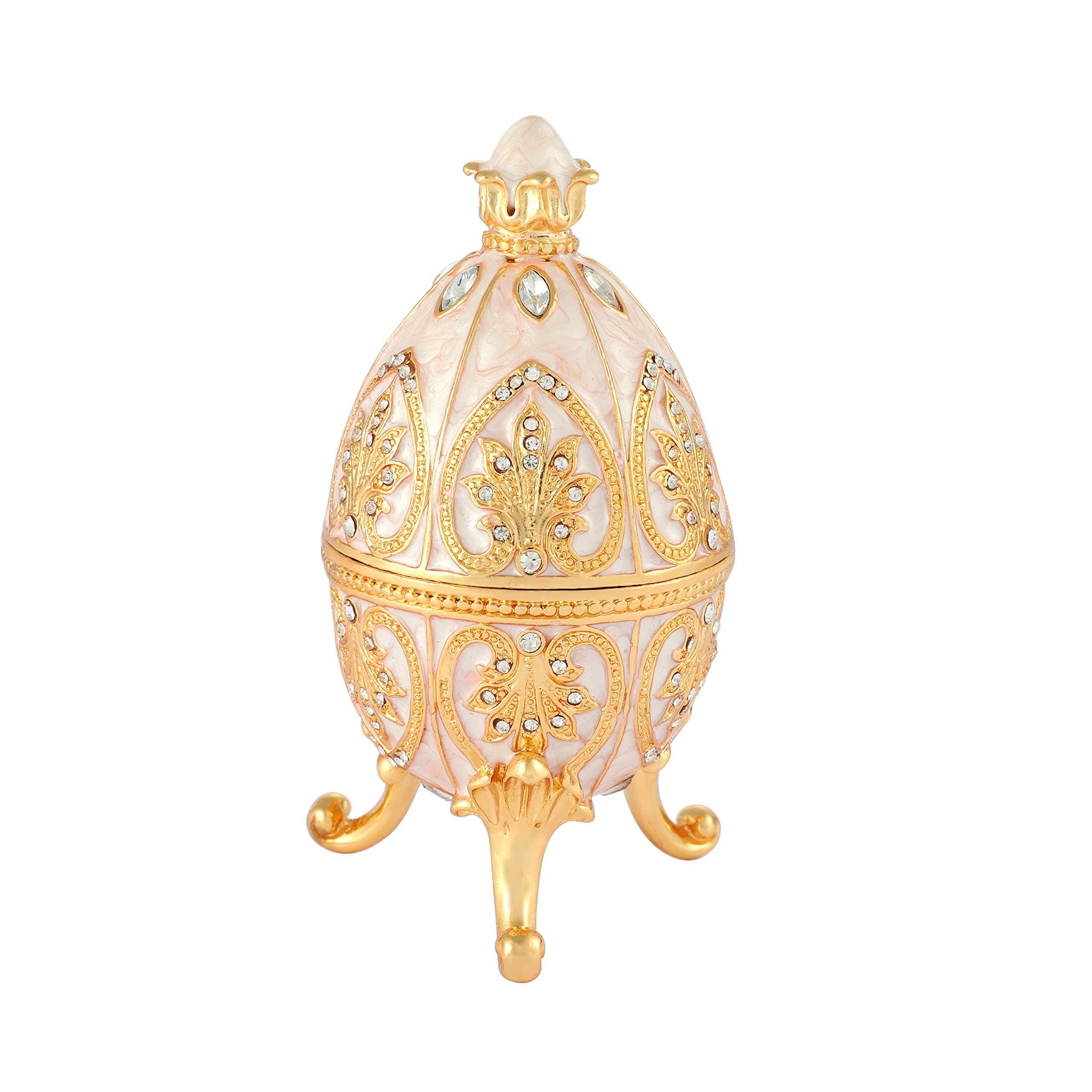 Furuida Trinket Box with Hinged White Easter Egg Enameled Jewelry Box Classic Ornaments Metal Craft Gift for Home Decor