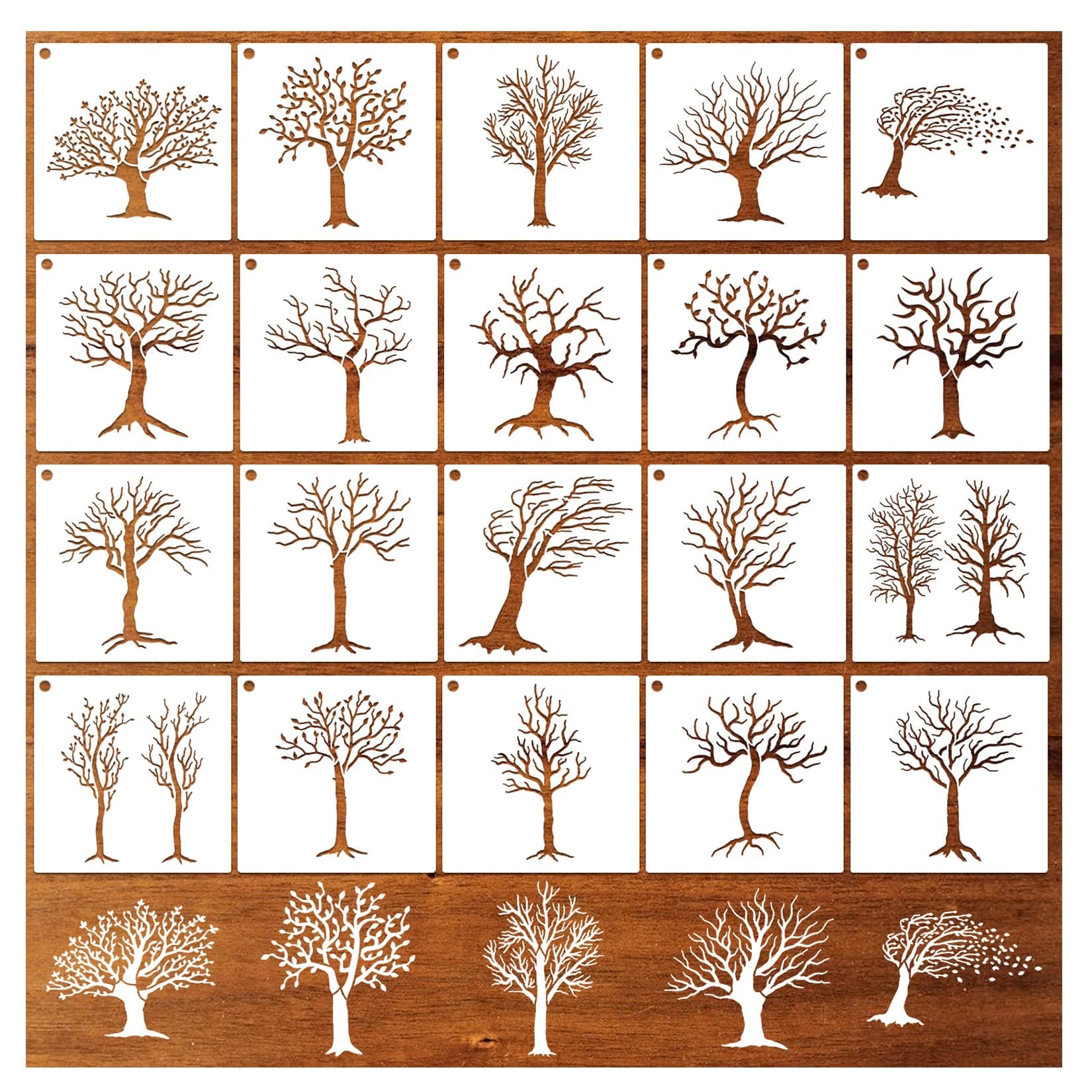 20 Pieces Stencil for Painting, Reusable Tree Stencils Tree Branch Template Forest Woodland Tree Wood Burning Stencils for Wood Wall DIY Crafts Canvas Fabric Home Décor (20pcs Tree)