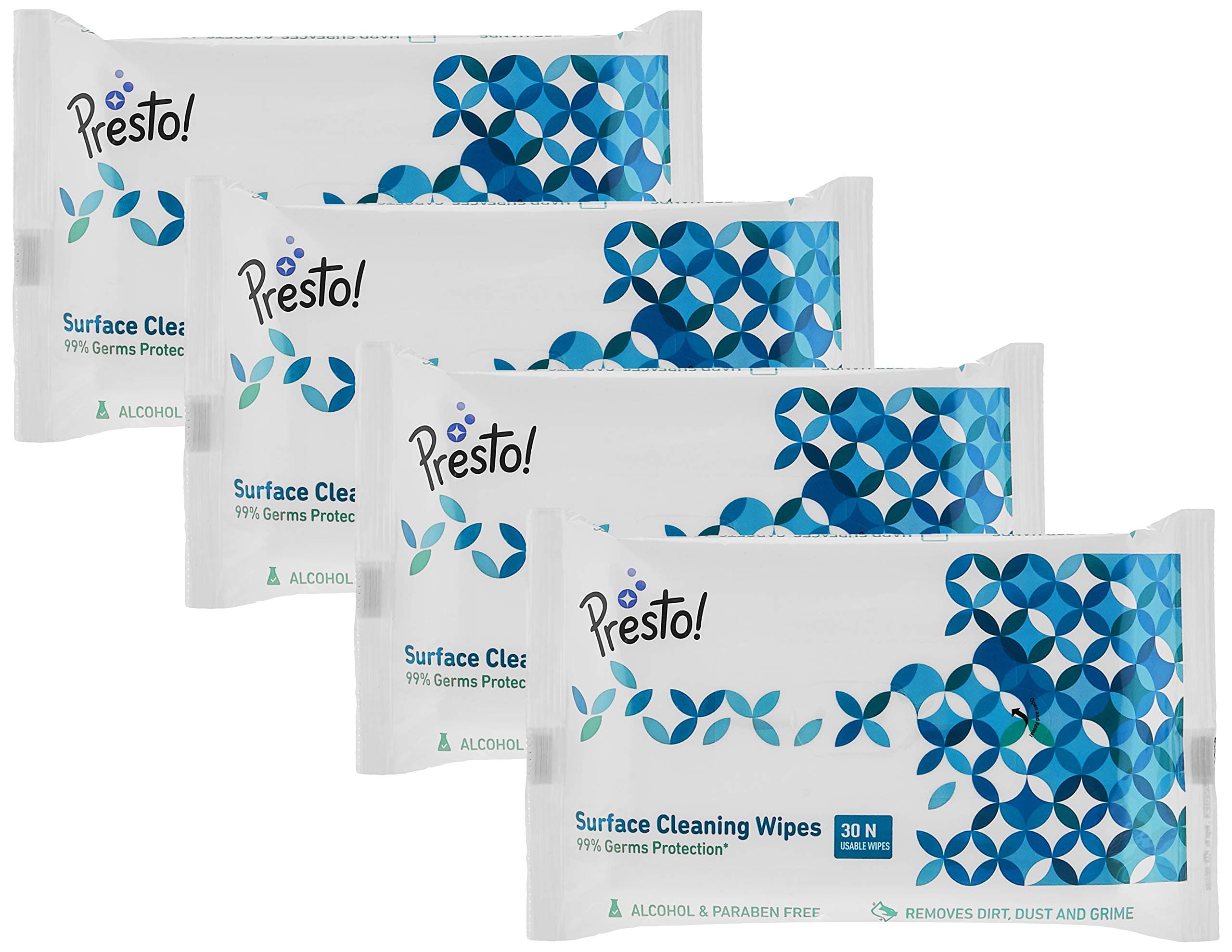 Amazon Brand - Presto! Surface Cleaning Wipes | 120 Wipes | 30 Wipes X 4 packs