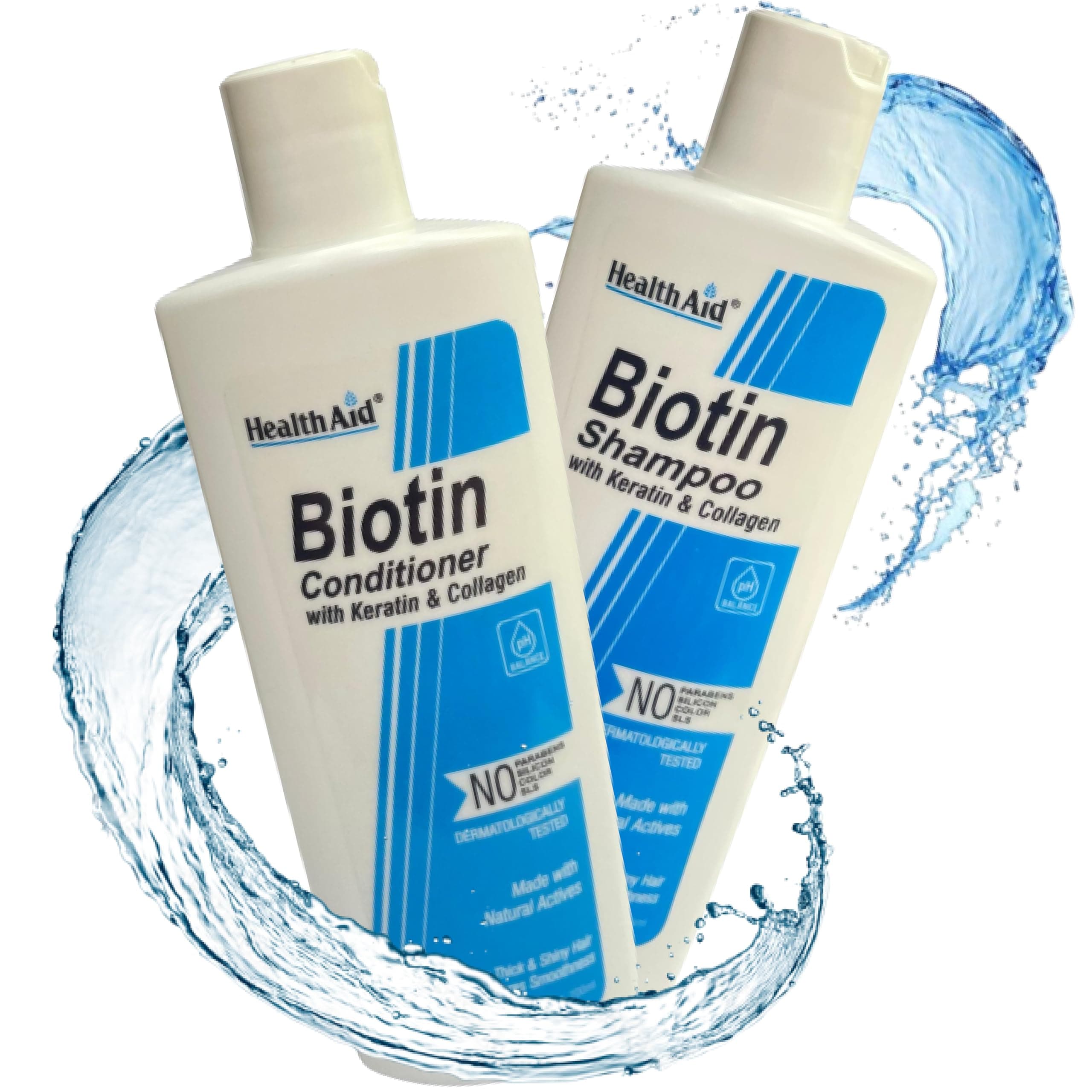 HealthAid Biotin Shampoo & Conditioner with Keratin & Collagen | Supports Strong, Voluminous & Shiny Hair | Nourishes Scalp & Helps Reduce Dryness | Paraben-Free | 200ml + 200ml