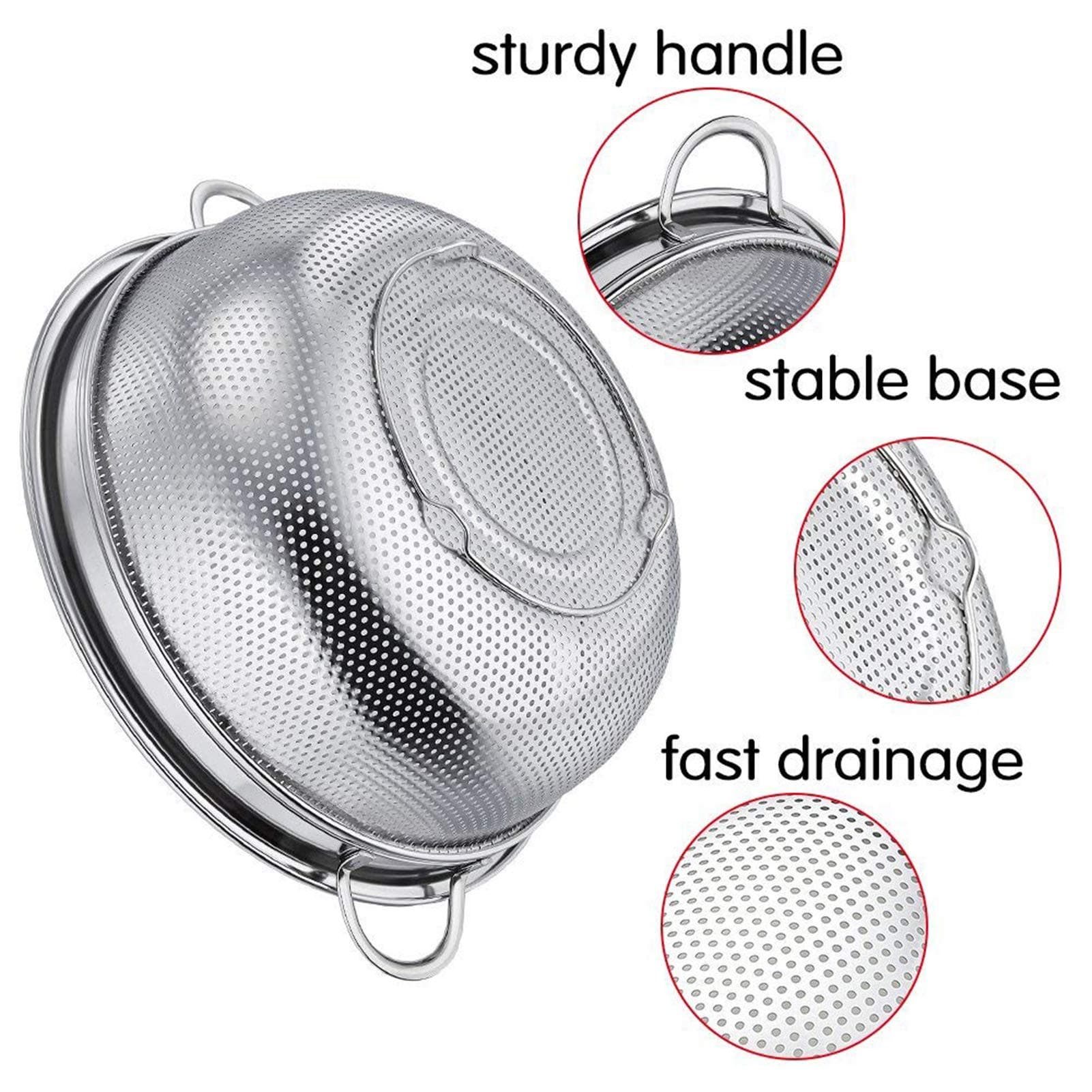 Stainless Steel Colander, Micro-Perforated Metal Colander with Handle, 20cm Colander Strainer for Food Fruit Vegetable Pasta - Dishwasher Safe