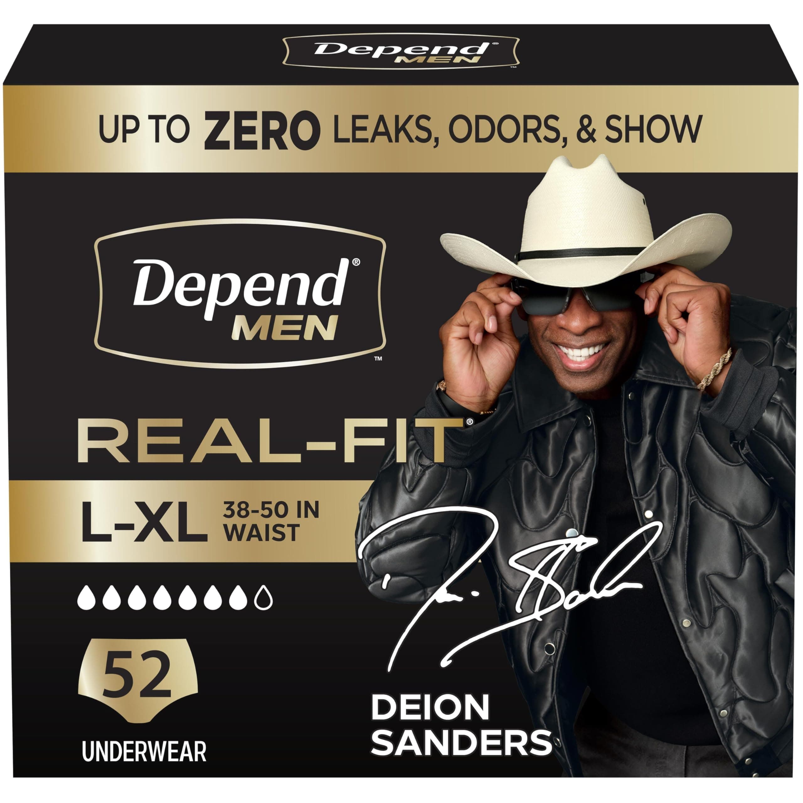 Depend 52 Count,Black,Large/X-Large: Real Fit Incontinence Underwear For Men,Maximum Absorbency,L/Xl,Black,52 Count