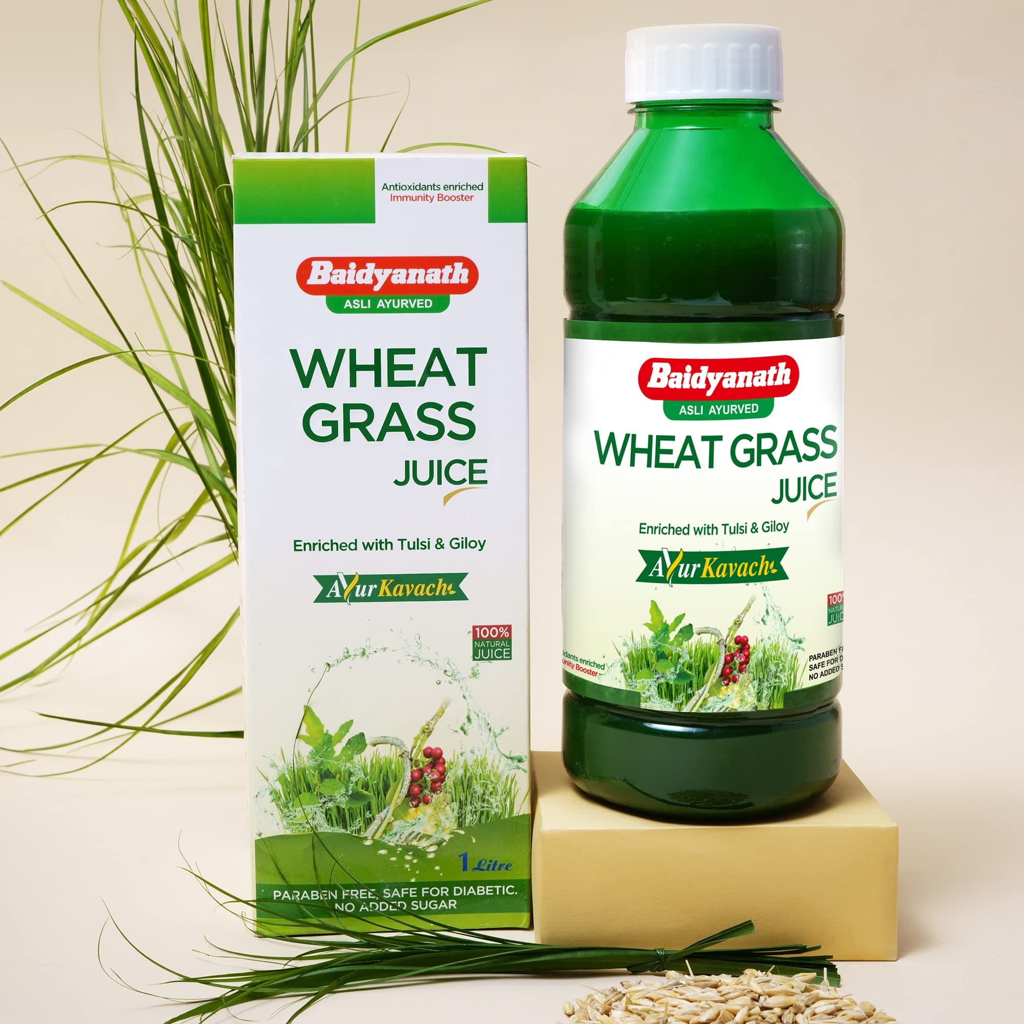 Baidyanath Jhansi Wheat Grass Juice 1000ml Tulsi and Giloy |Praben Free