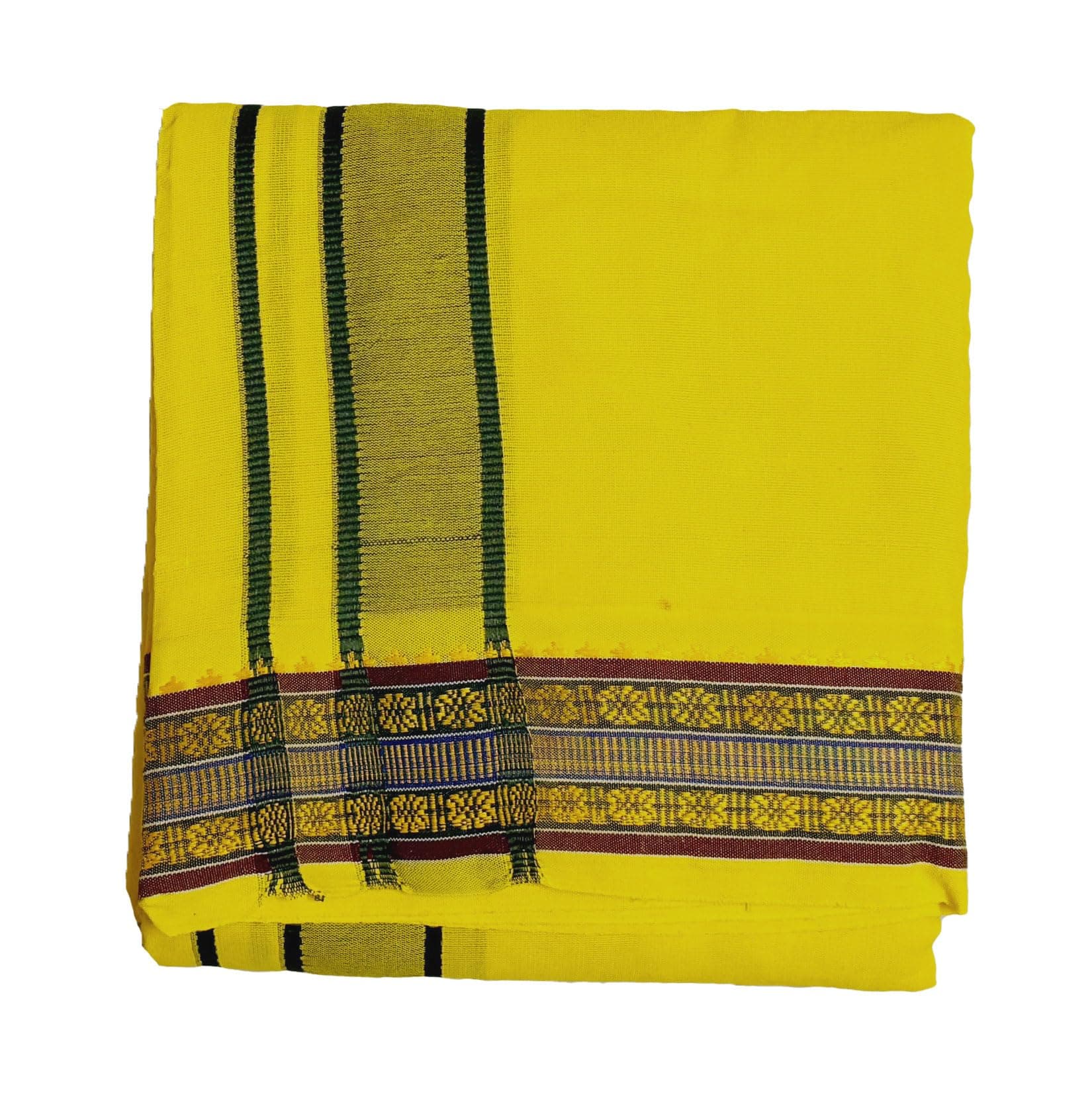 PRAKASAM COTTON Mens Panjakejam 9X5 Cotton Dhoti + Towel set (Yellow)