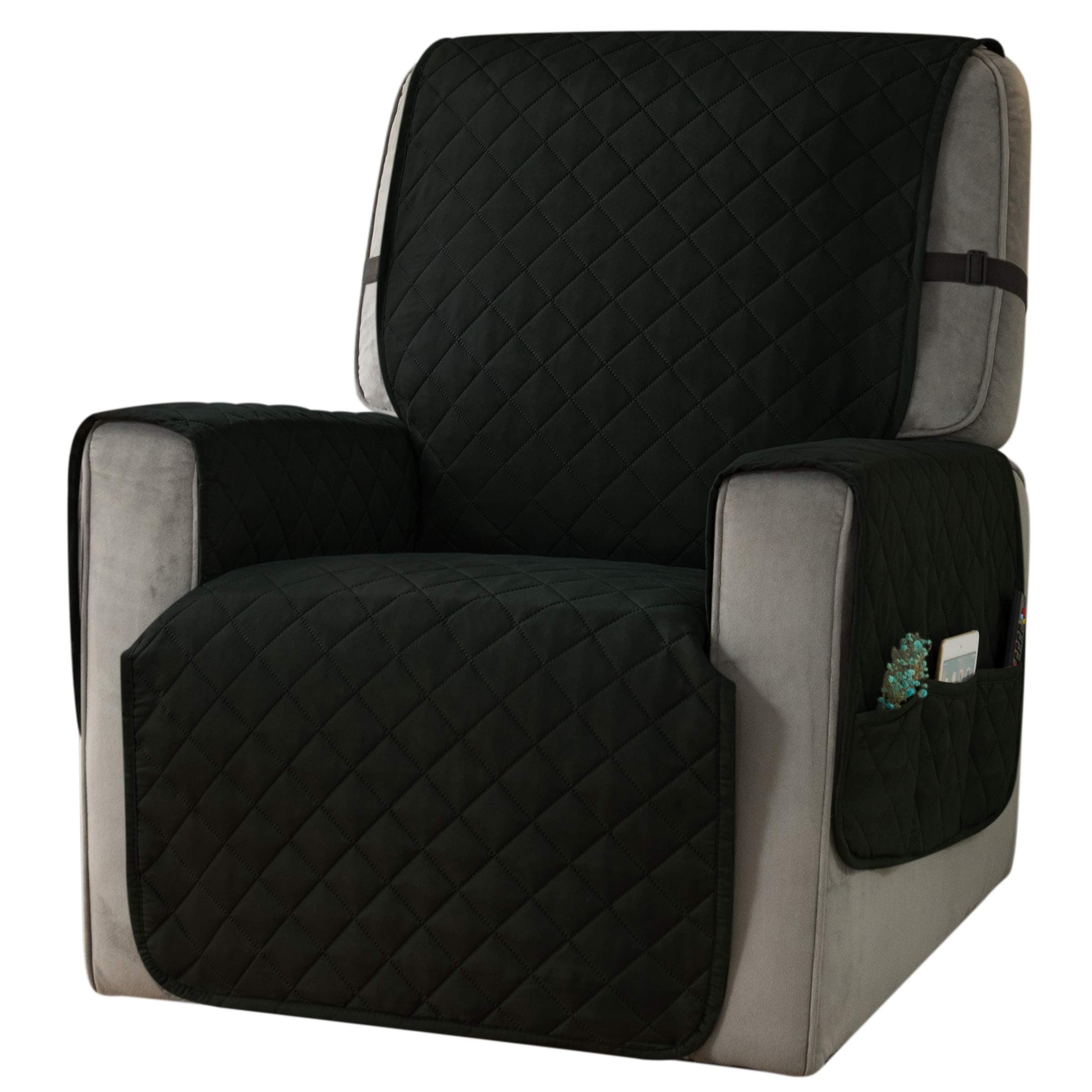 Ouka Recliner Cover for Dogs Seat Width to 28 Inch, Reversible Fabric Small Chair Sofa Protector with Elastic Straps, Non-Slip Armchair Cover for Pets and Kids(Large, Black)