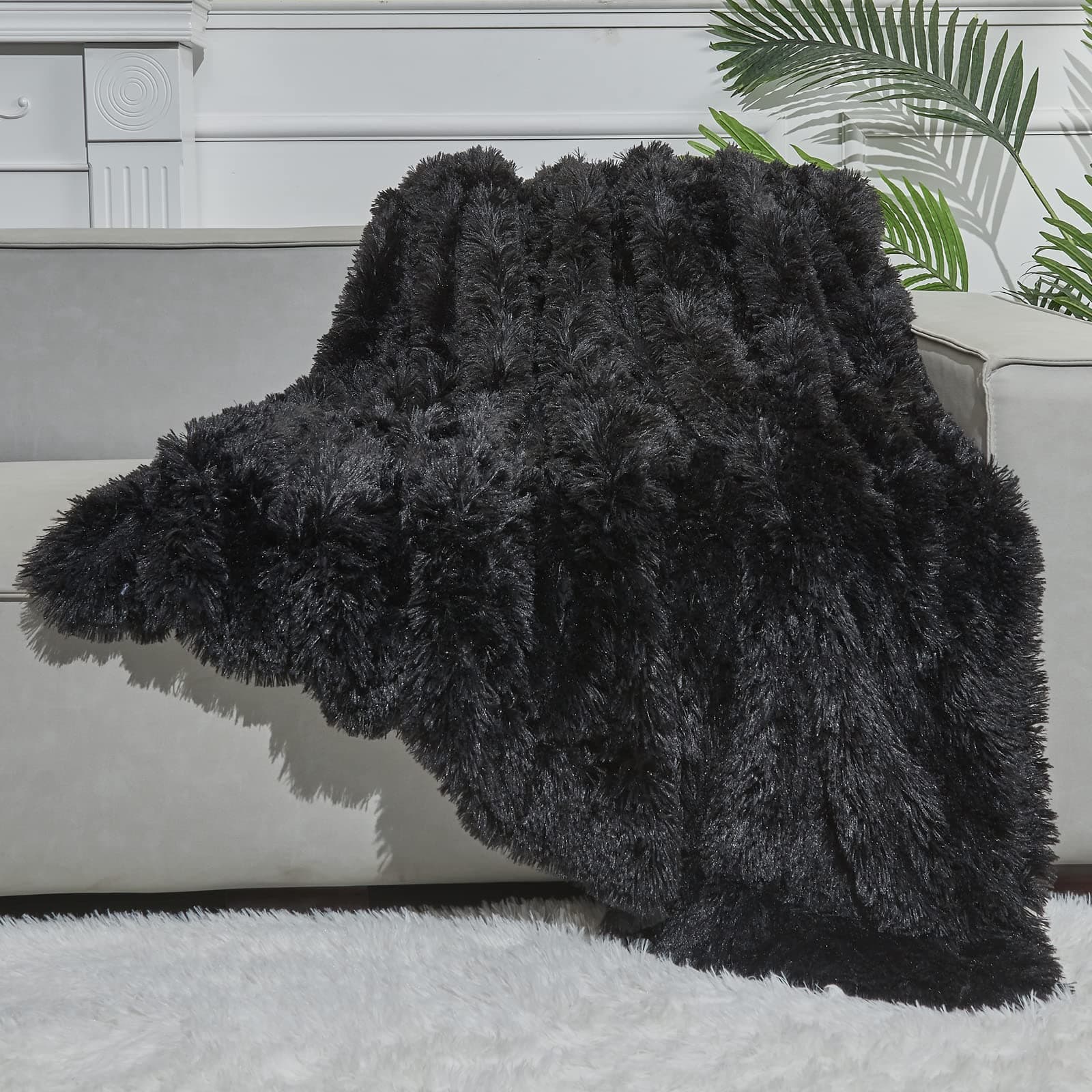 GONAAP Fuzzy Faux Fur Throw Blanket Queen Size Frosty Green Super Soft Cozy Plush Fuzzy Shaggy Blanket for Couch Sofa Bed (Frosty Green, Queen(90"x90"))
