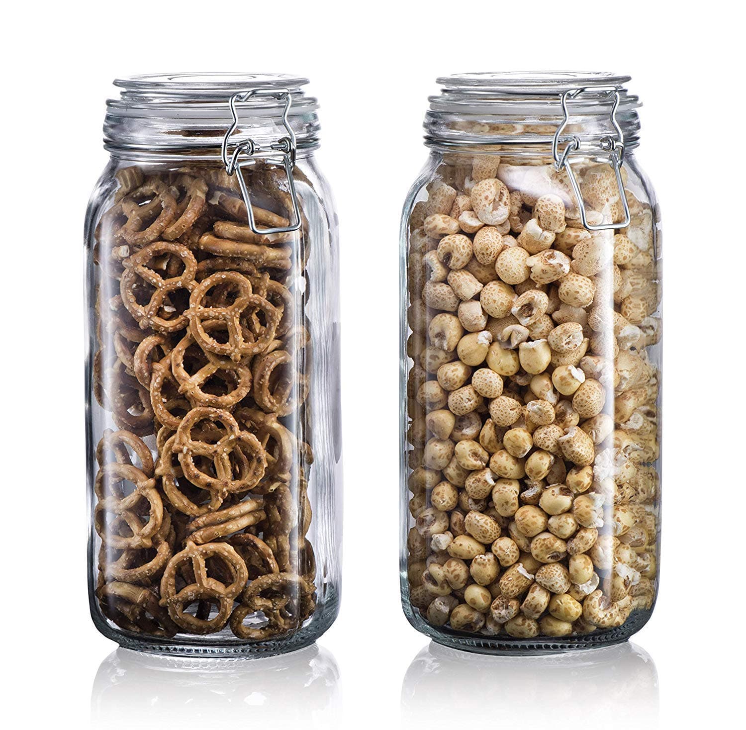 ginoya brothers Airtight Kitchen Storage Glass Jars with Metal Clip Lock Lids, Premium Square Glass Containers for Pantry & Dry Food Storage – Pack of 2 (1500 ML)
