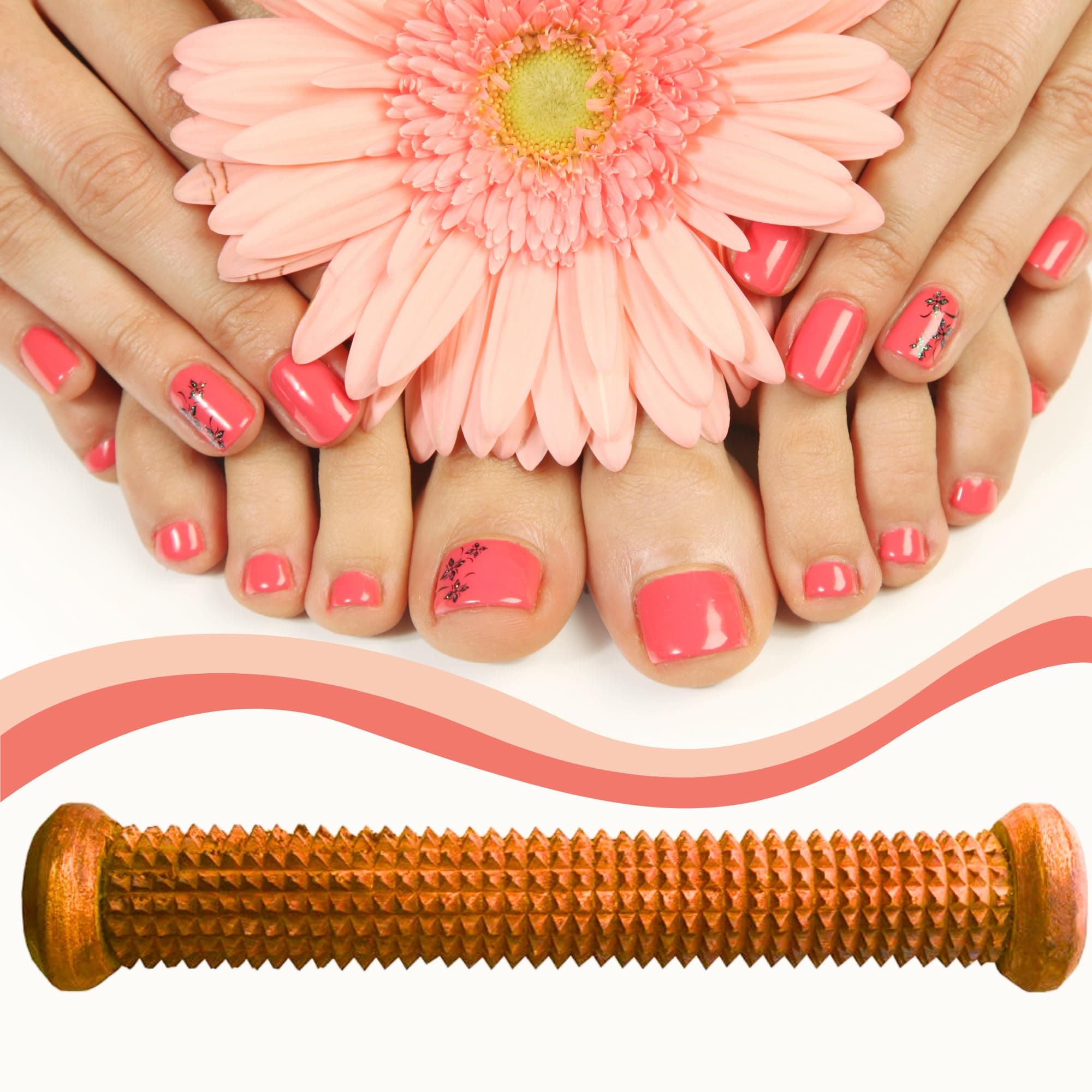 Santarms Wooden Acupressure Foot Massager Roller for Pain Relief, Blood Circulation, Stress Relief, Free Feet and Relaxation at Home - 12inch