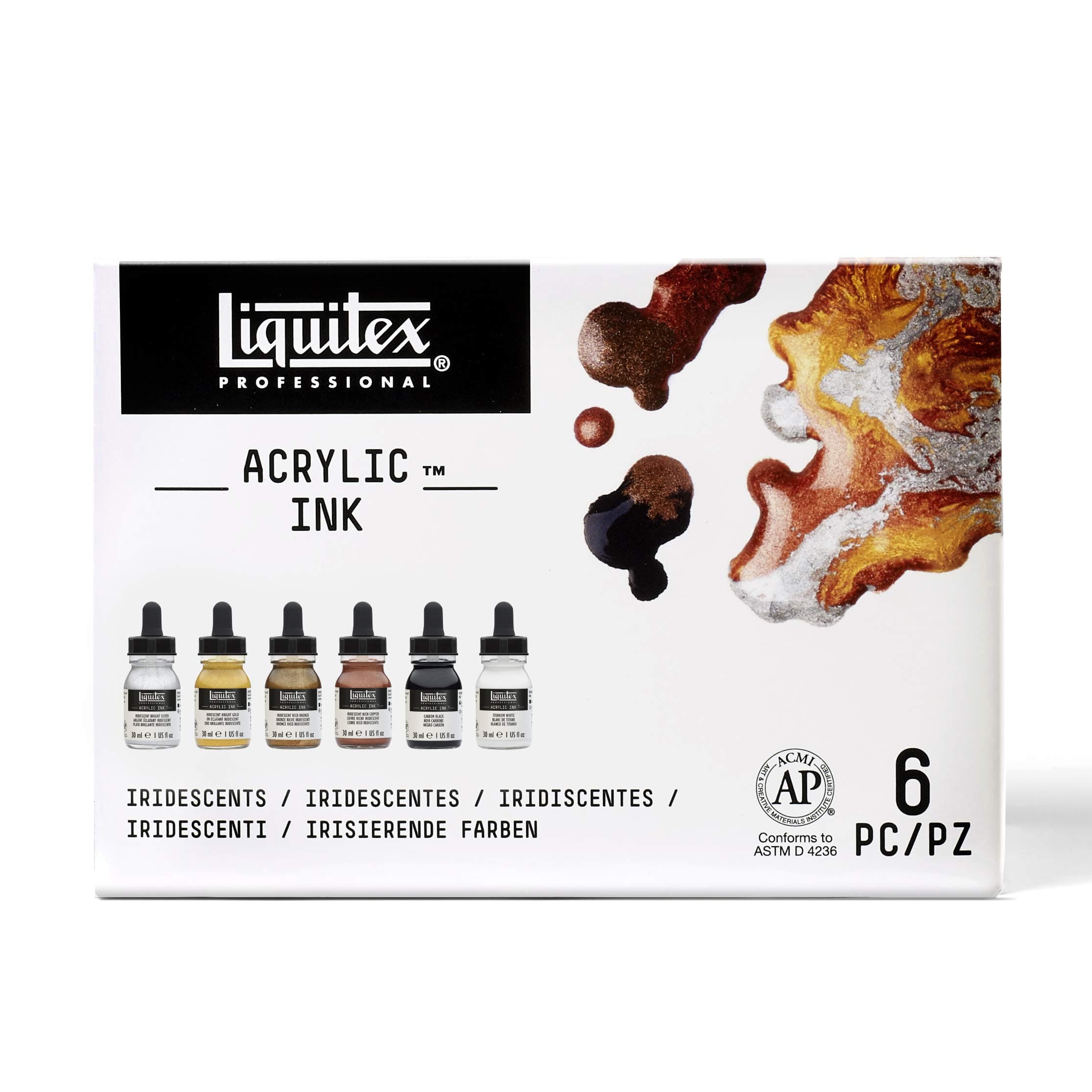 Liquitex Professional Acrylic Ink! Metalics Set, Multiple Colors, Set of 6 (3699315)