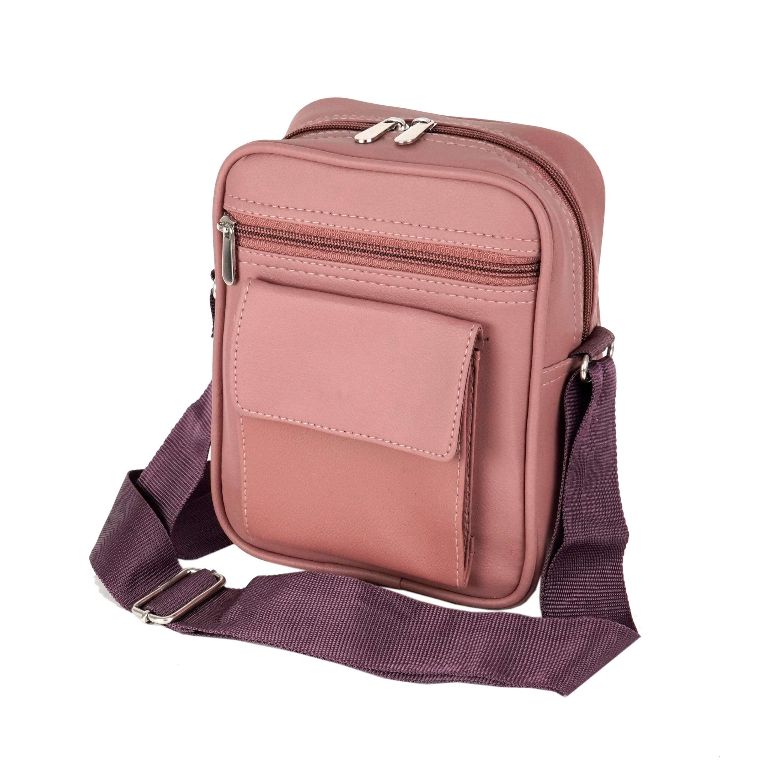 DAHSHA PU Leather Stylish Women's Cross-body Soft Shoulder Casual Messenger cosmetic sling bags for Girls and Women Zip closure (Pink Shade, 21.5 x 7 x 15.5 Cm)