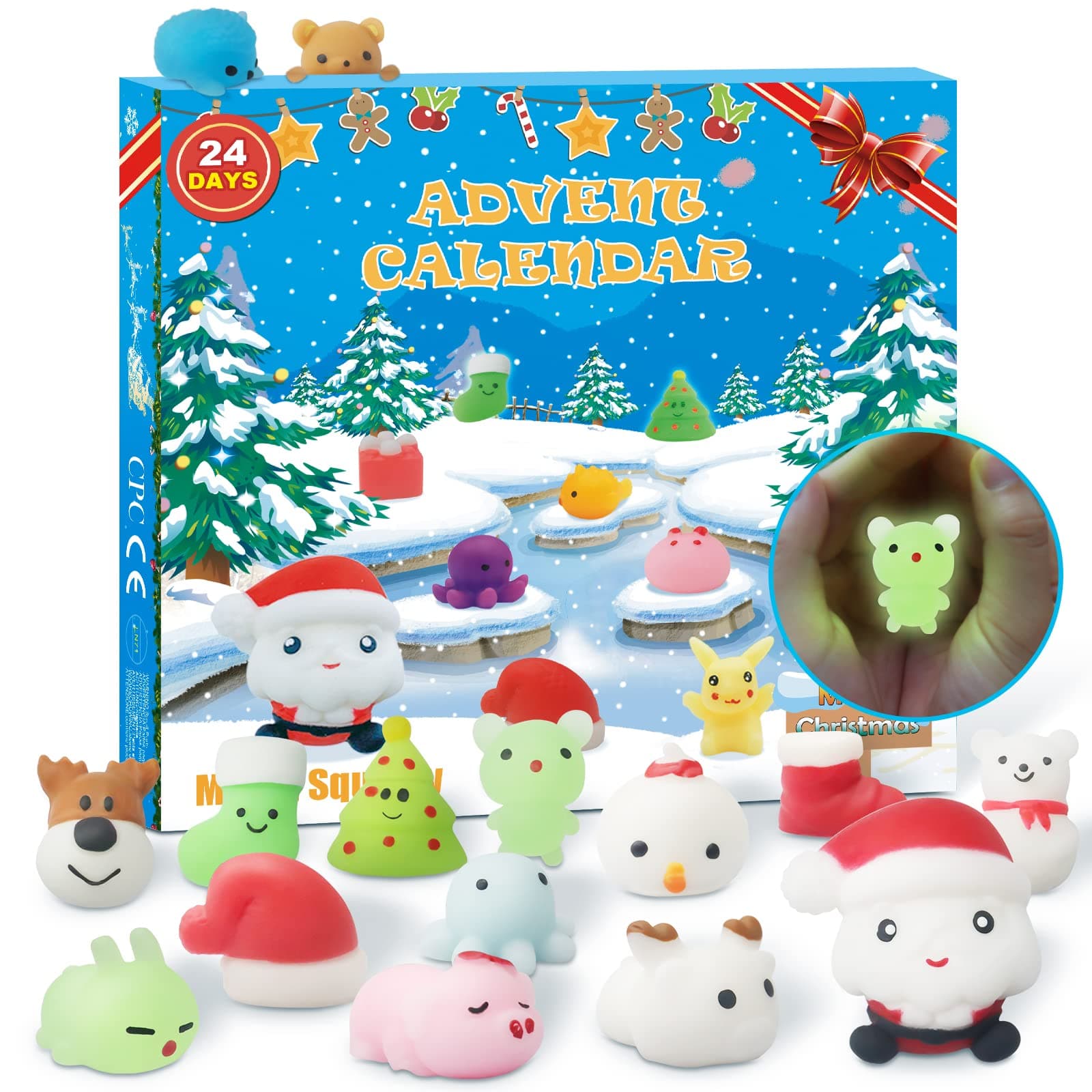 Manaror Advent Calendar 2026 Christmas Countdown 24 Days Luminous Adorable Squishies Non-Toxic Relief Stress Different Surprise Kawaii Toys for Girls Boys Kids Adults