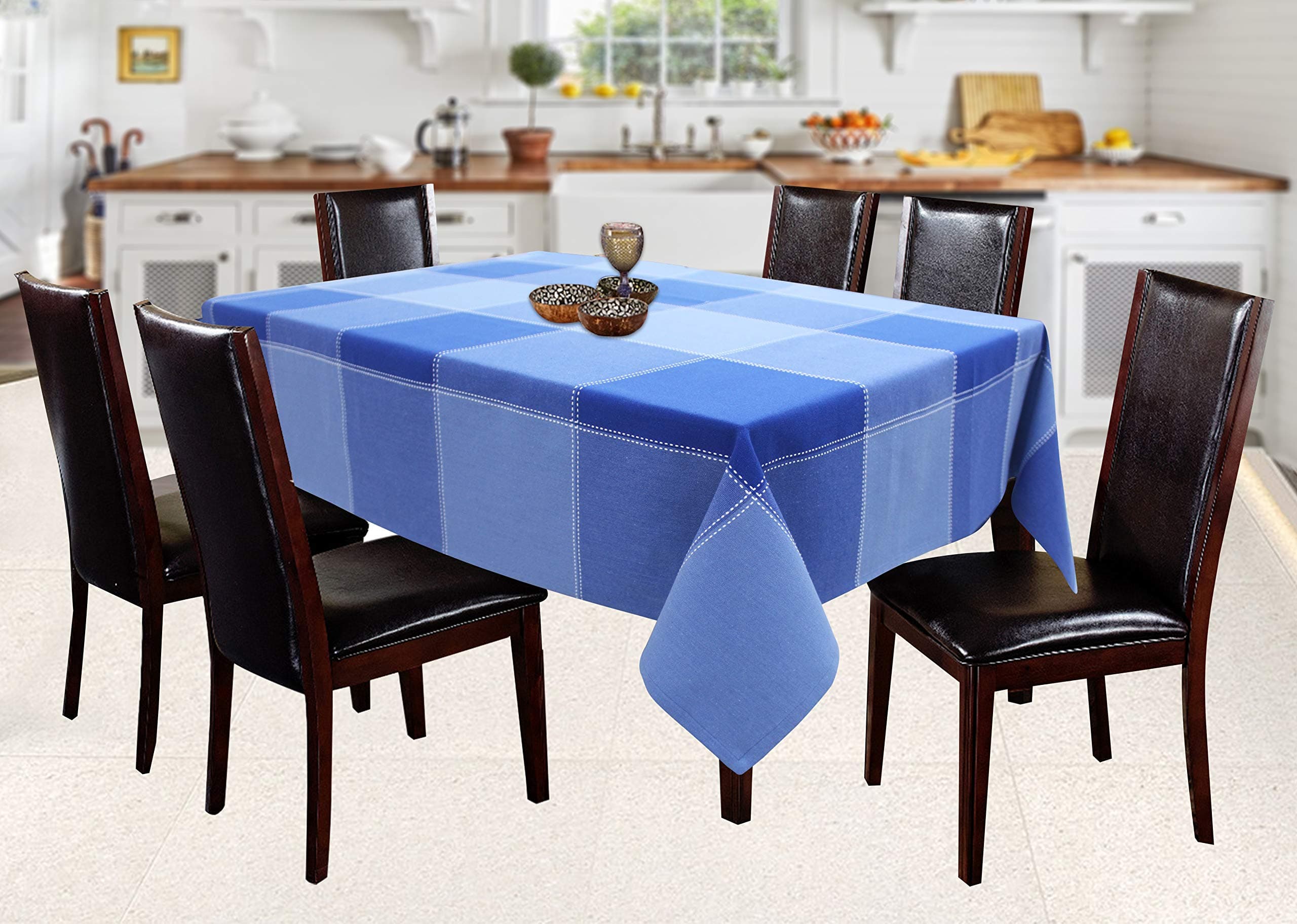 AIRWILL 100% Cotton Square Table Cover for Dining Table | Premium Washable Table Cloth | Soft Durable Fabric for Home Kitchen Restaurant & Coffee Table (Blue, 6 Seater)