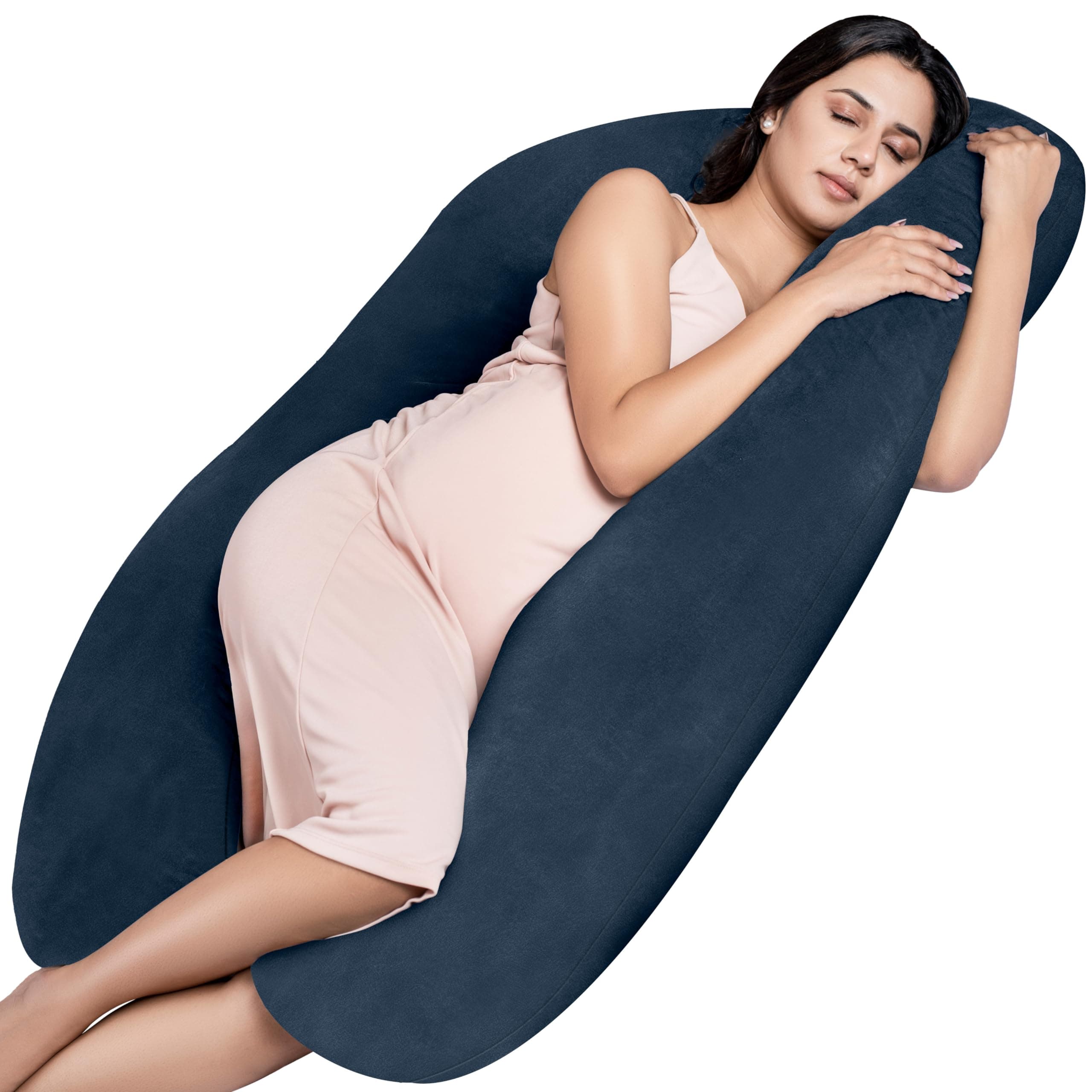 MY ARMOR U Shape Maternity Pillow | Microfiber Long Body Pregnancy Pillow for Women Sleep | Premium Velvet Cover with Zip, Navy Blue