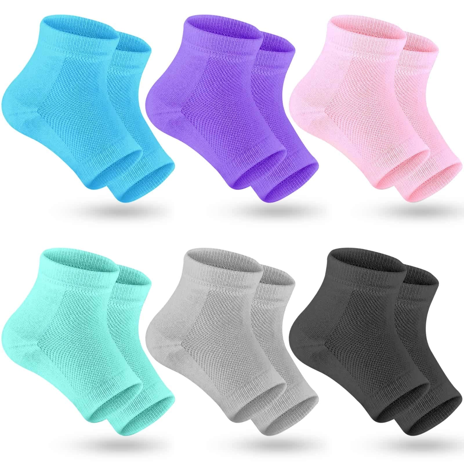 Selizo 6 Pairs Heel Moisturizing Socks Open Toe Socks Cracked Gel Heel Socks Foot Toeless Cooling Heel Repair Socks For Women Dry Hard Cracked Feet, 6 Colors