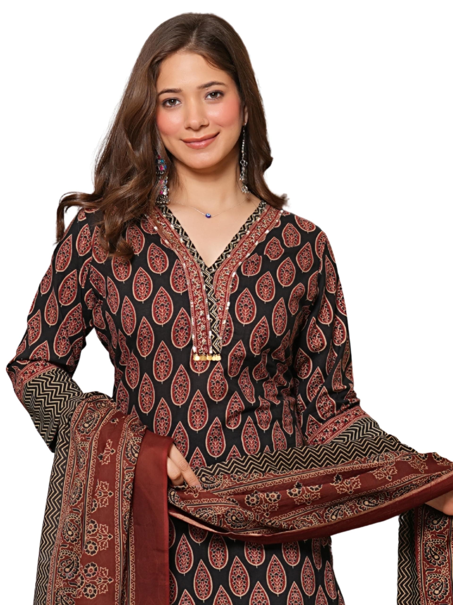 Amayra Women's Pure Cotton Straight Kurta Set with Palazzo Pants & Dupatta|Ethnic wear|Kurta Set for Women
