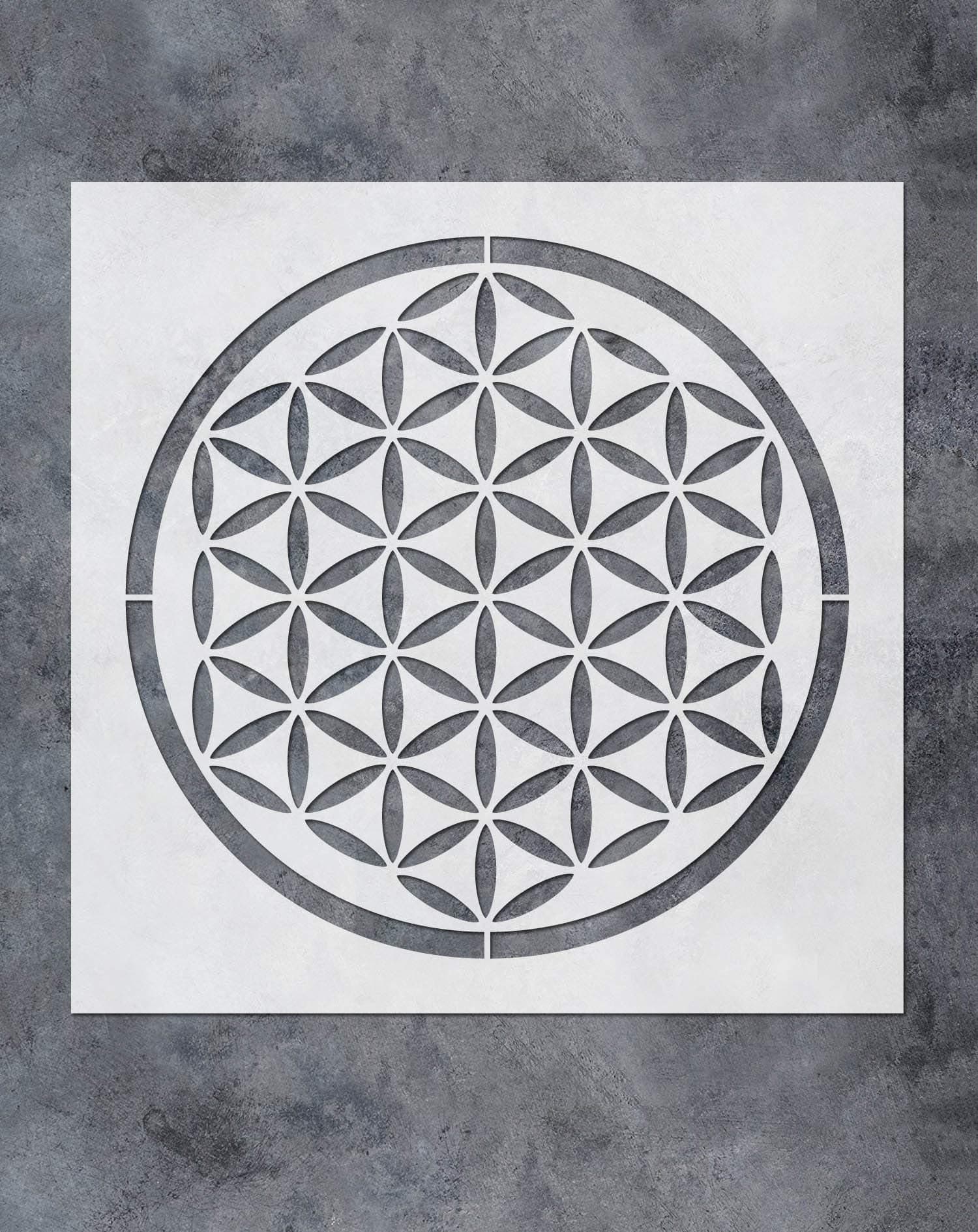 GSS Designs Flower of Life Stencil for Crystal Grid Art Painting (12x12 Inch) - Mandala Flower of Life Reusable Stencils - Laser Cut Painting Stencil for Floor Wall Tile Fabric Wood Decor(SL-064)