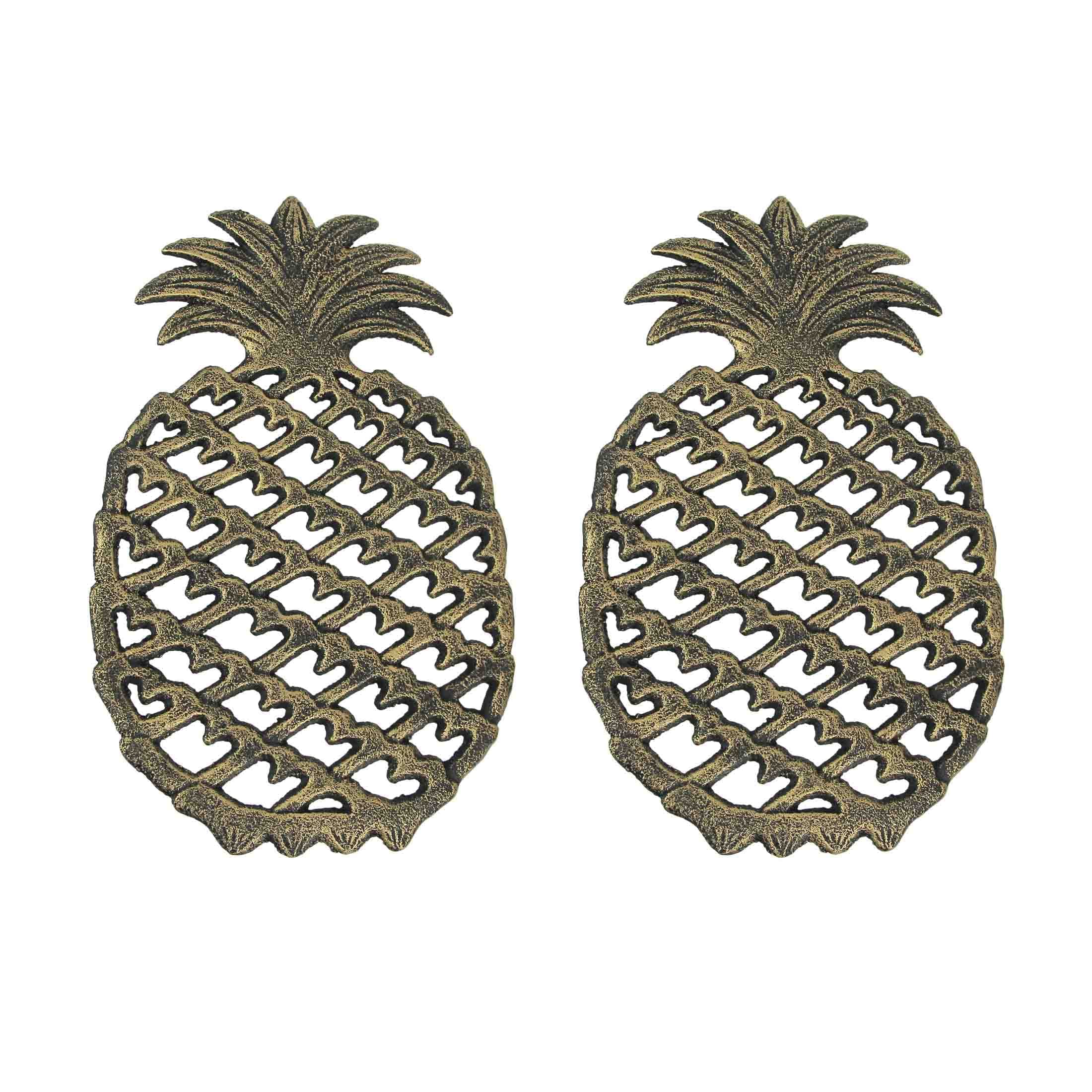 2 Piece Antique Bronze Finish Tropical Pineapple Cast Iron Trivet Set