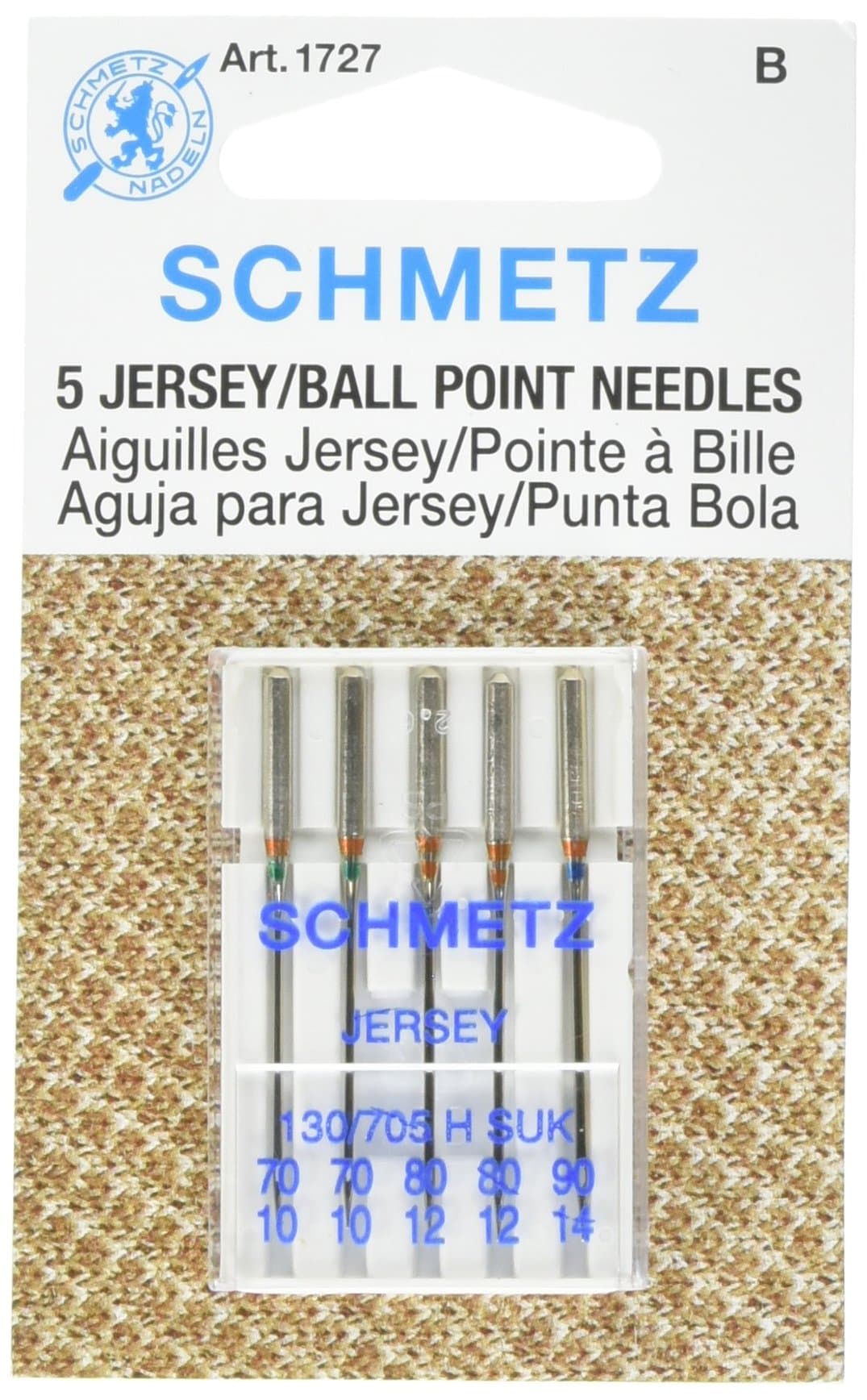 Ball Point Jersey Machine Needles - Sizes 10/70 (2), 12/80 (2) & 14/90 (1)