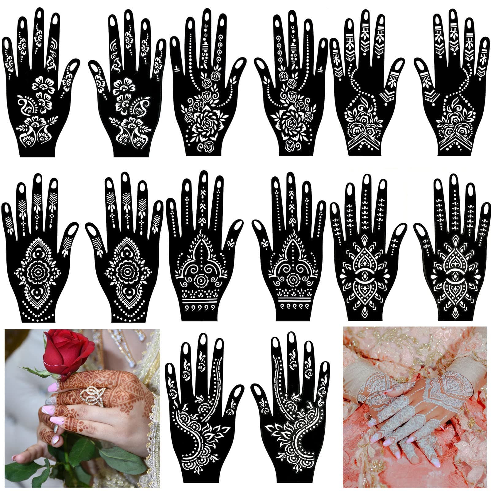QSTOHENA 14 Sheets Henna Tattoo Stencils Kit for Hand Body Art, Indian Arabian Temporary Tattoo Template Mehndi Stencil Stickers (PACK of 3)