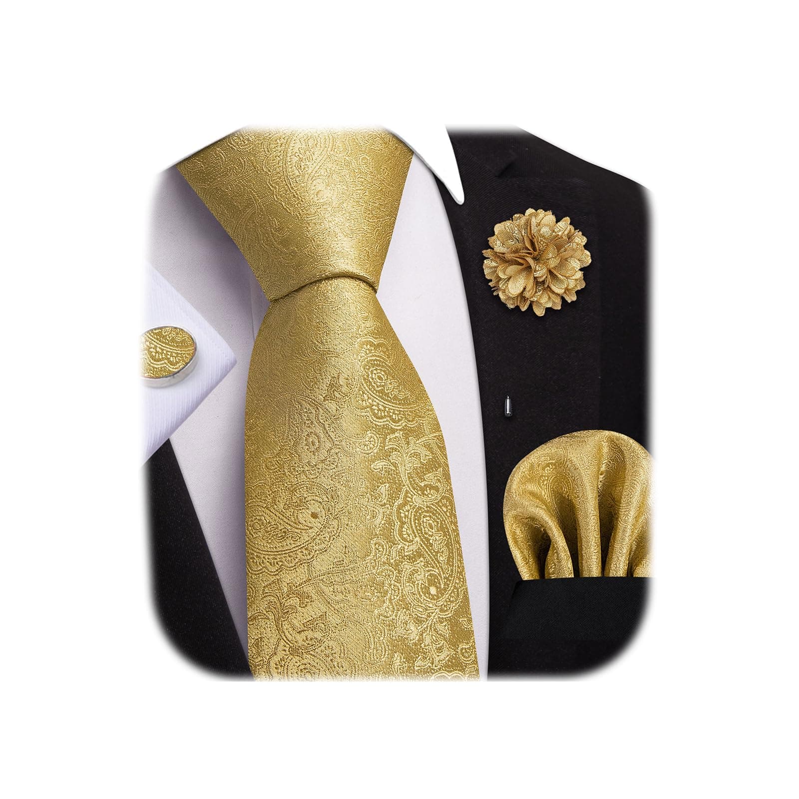 Dubulle Lot 3 PCS Classic Men's Silk Tie Set Paisley Stripe Necktie for Men Pocket Square Gift Box Multiple Sets, F Rose Gold, Medium